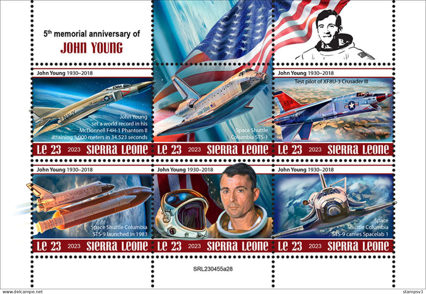 Sierra Leone  2023 Tribute To John Young. (445a28) OFFICIAL ISSUE - Flugzeuge