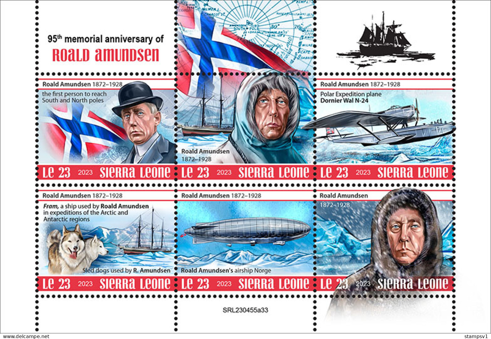 Sierra Leone  2023 95th Memorial Anniversary Of Roald Amundsen. (445a33) OFFICIAL ISSUE - Explorateurs