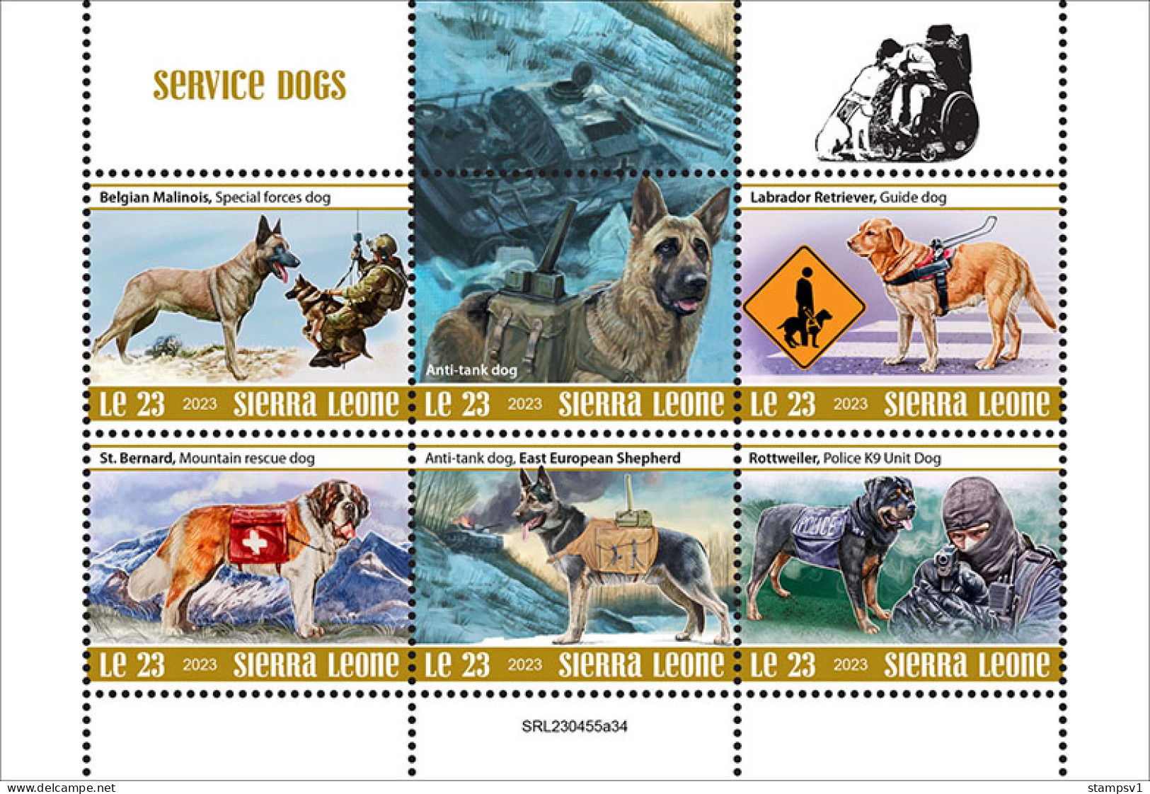 Sierra Leone  2023 Service Dogs. (445a34) OFFICIAL ISSUE - Chiens