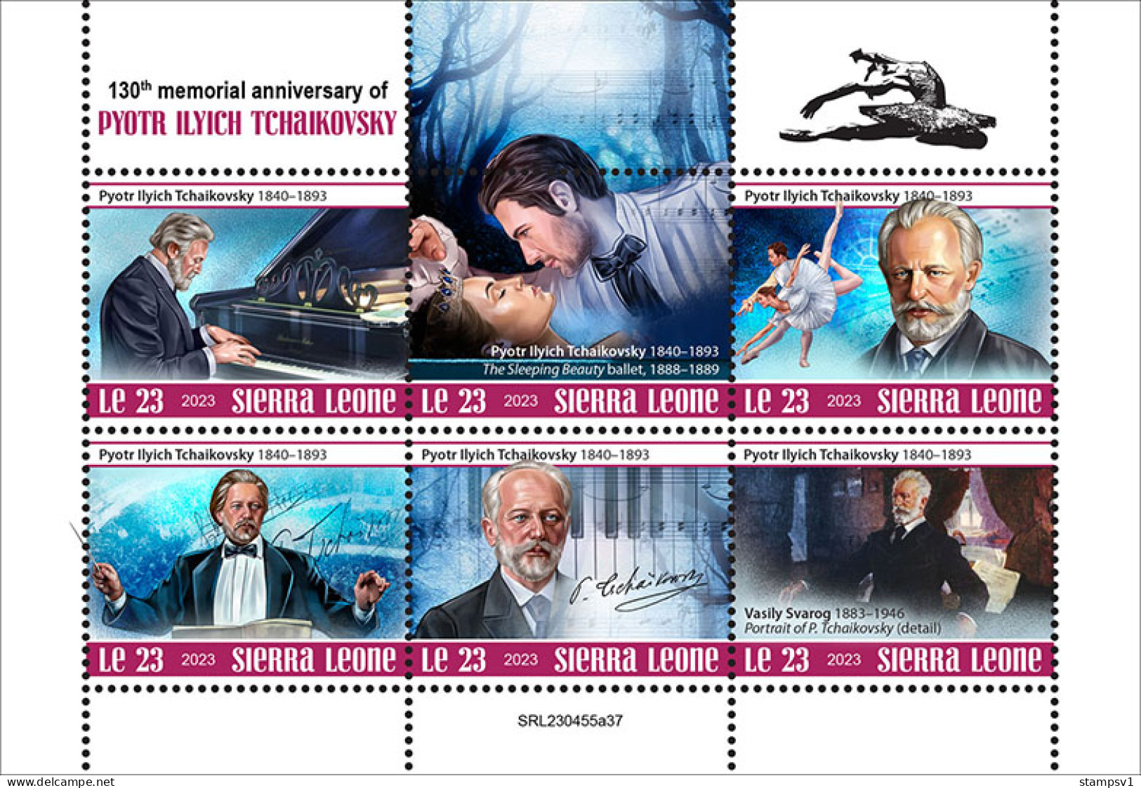 Sierra Leone  2023 130th Memorial Anniversary Of Pyotr Ilyich Tchaikovsky. (445a37) OFFICIAL ISSUE - Music