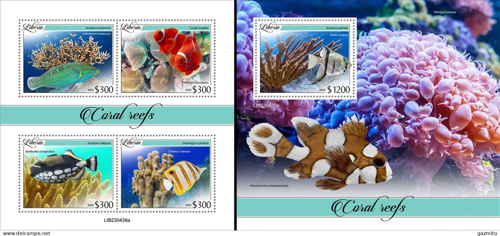 Liberia 2023, Animals, Corals, Fishes, 4val In BF +BF - Vissen