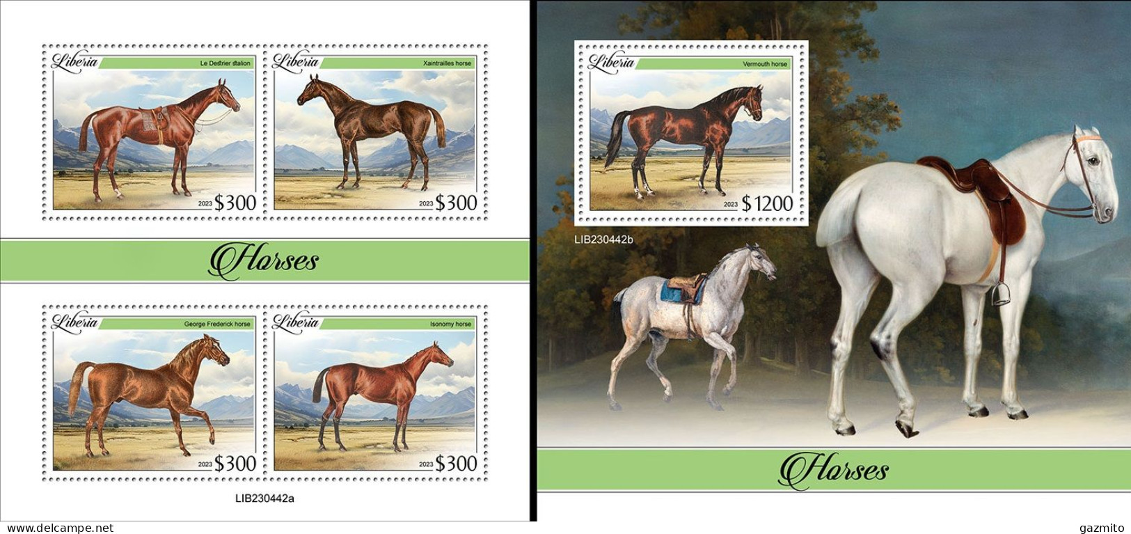 Liberia 2023, Animals, Horses, 4val In BF +BF - Chevaux