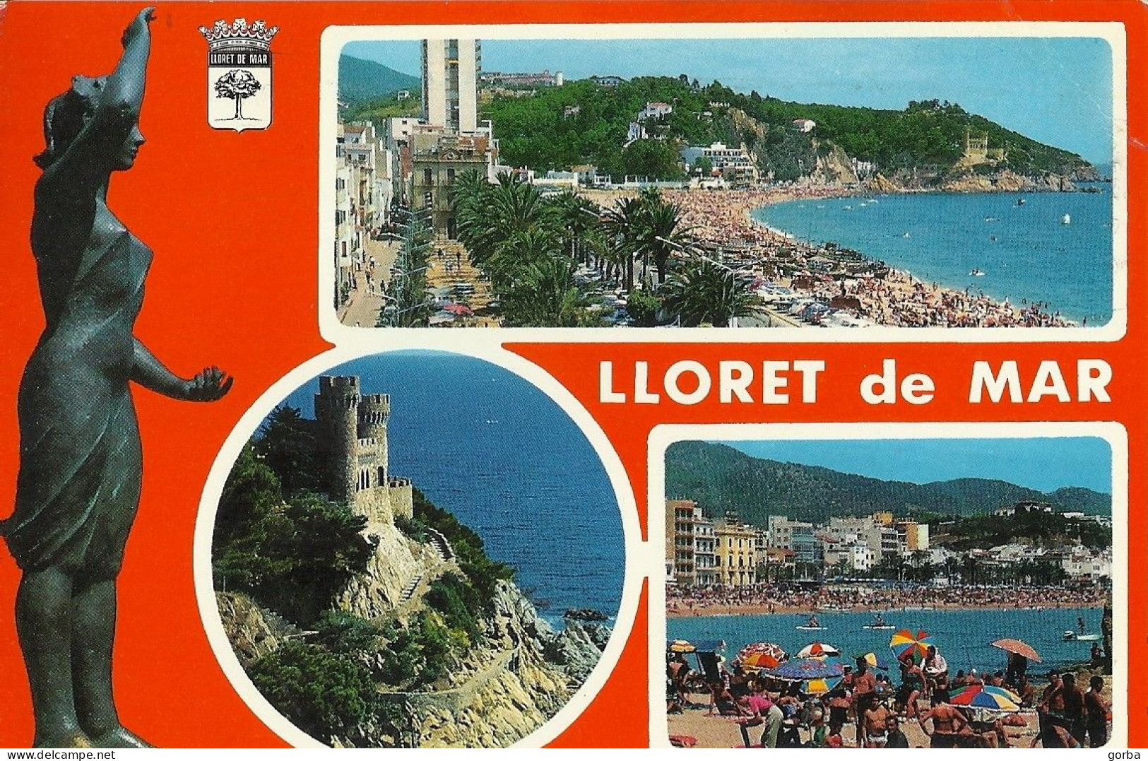 *CPM  - ESPAGNE - CATALOGNE - LLORET DE MAR - Multivues - Mujer Marinera, Paseo, Castillo, Playa - Blason - Gerona