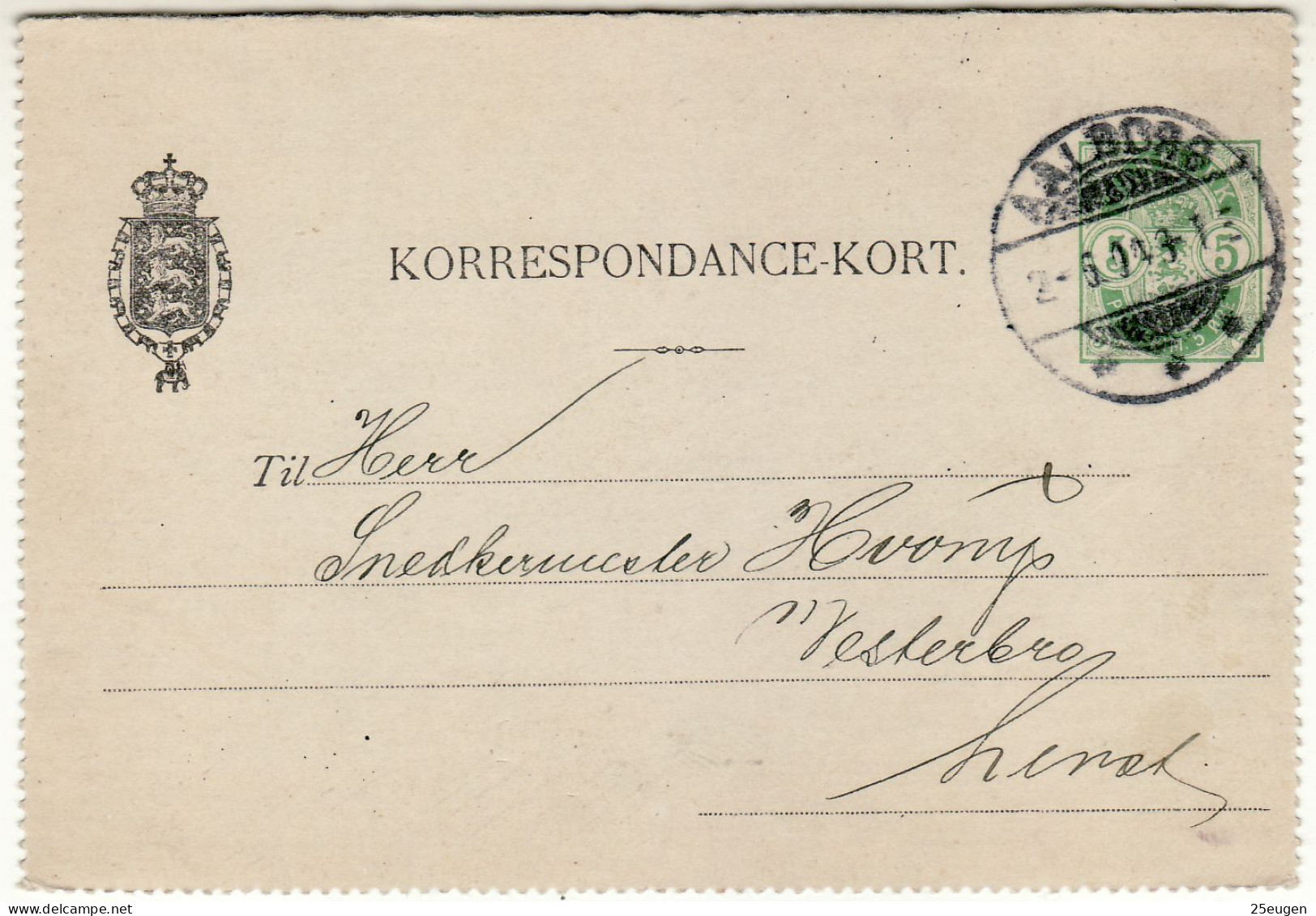 DENMARK 1904 CARD LETTER MiNr K 14 SENT FROM AALBORG - Ganzsachen