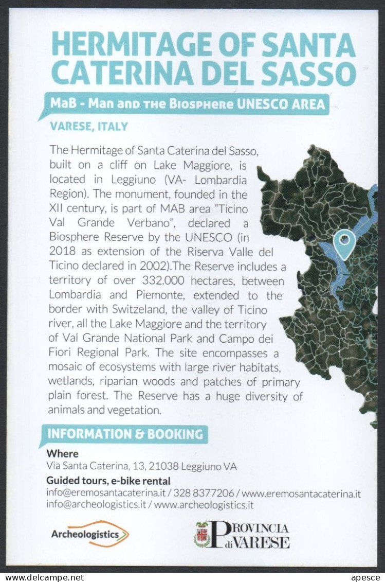 ITALIA 2023 - VARESE - HERMITAGE OF SANTA CATERINA DEL SASSO - UNESCO AREA - PROMOCARD - I - Iglesias Y Catedrales