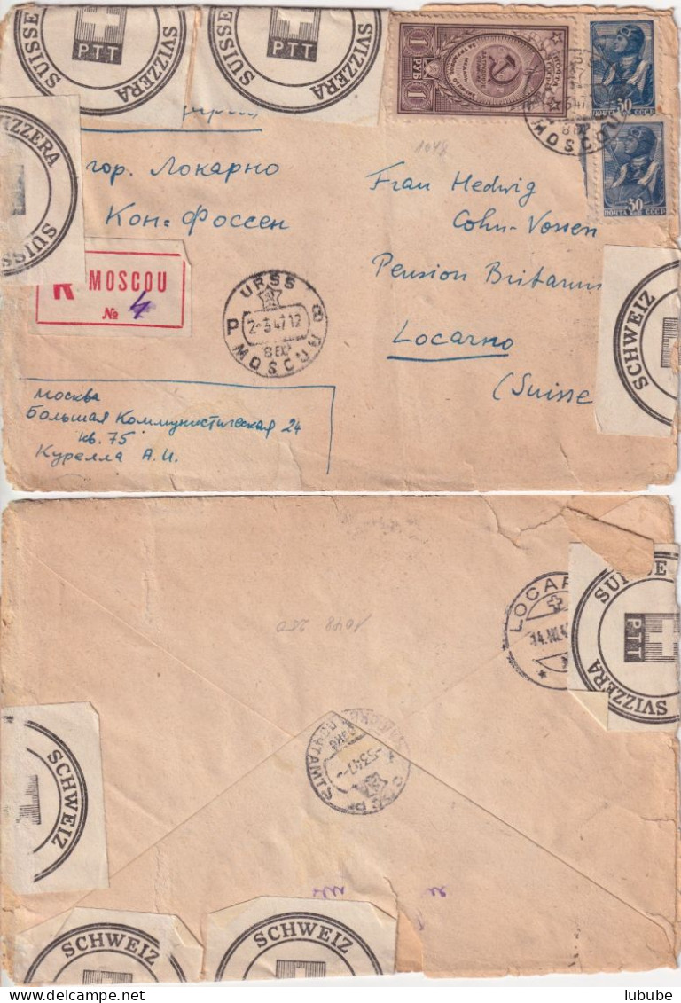 R Brief  Moskau - Locarno  (Postverschluss-Etiketten)        1947 - Cartas & Documentos