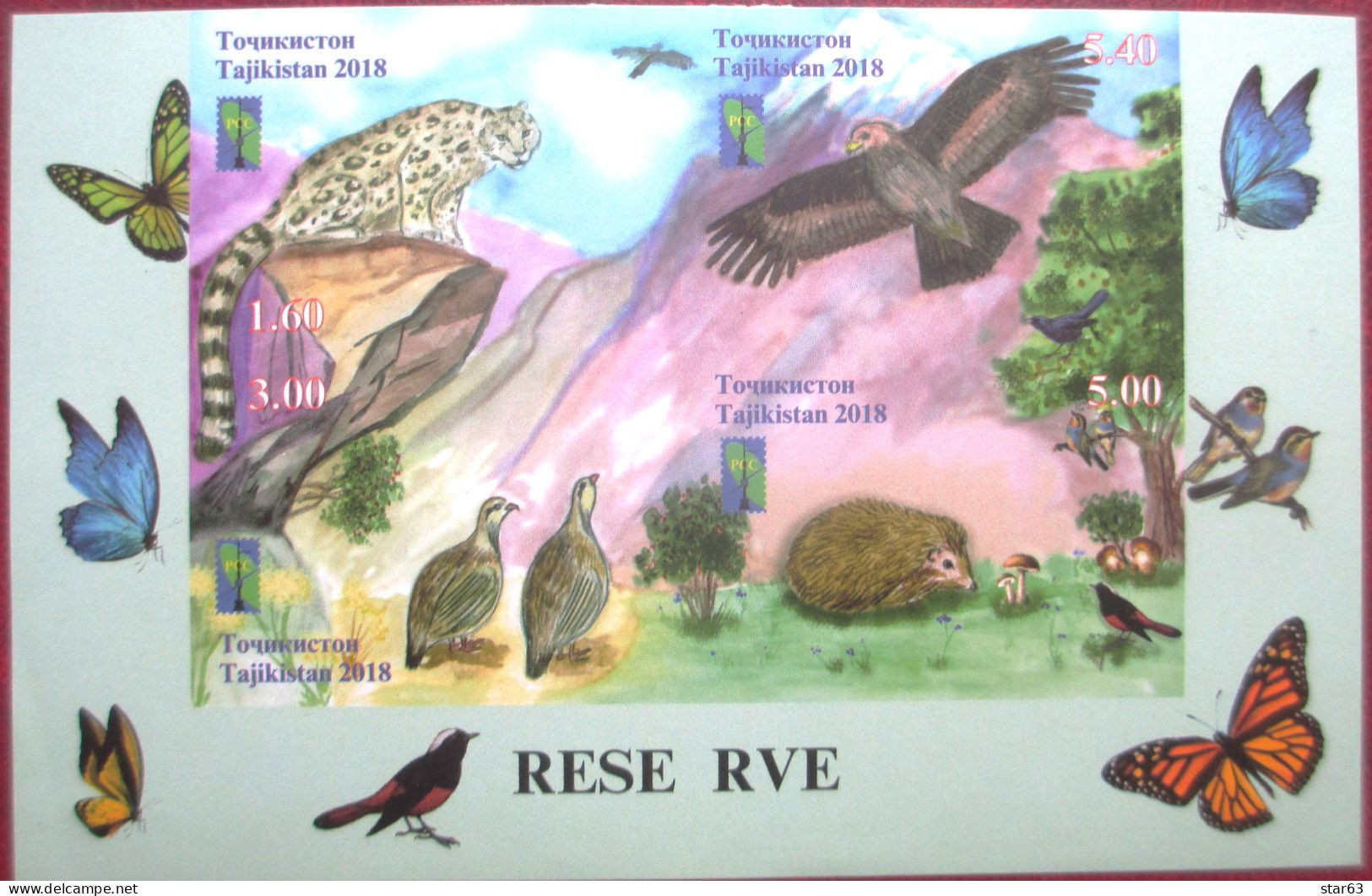 Tajikistan  2018   Reserve  RCC, Butterflies, Birds, Animals, Mountains  4 V Imperforated   MNH - Tayikistán