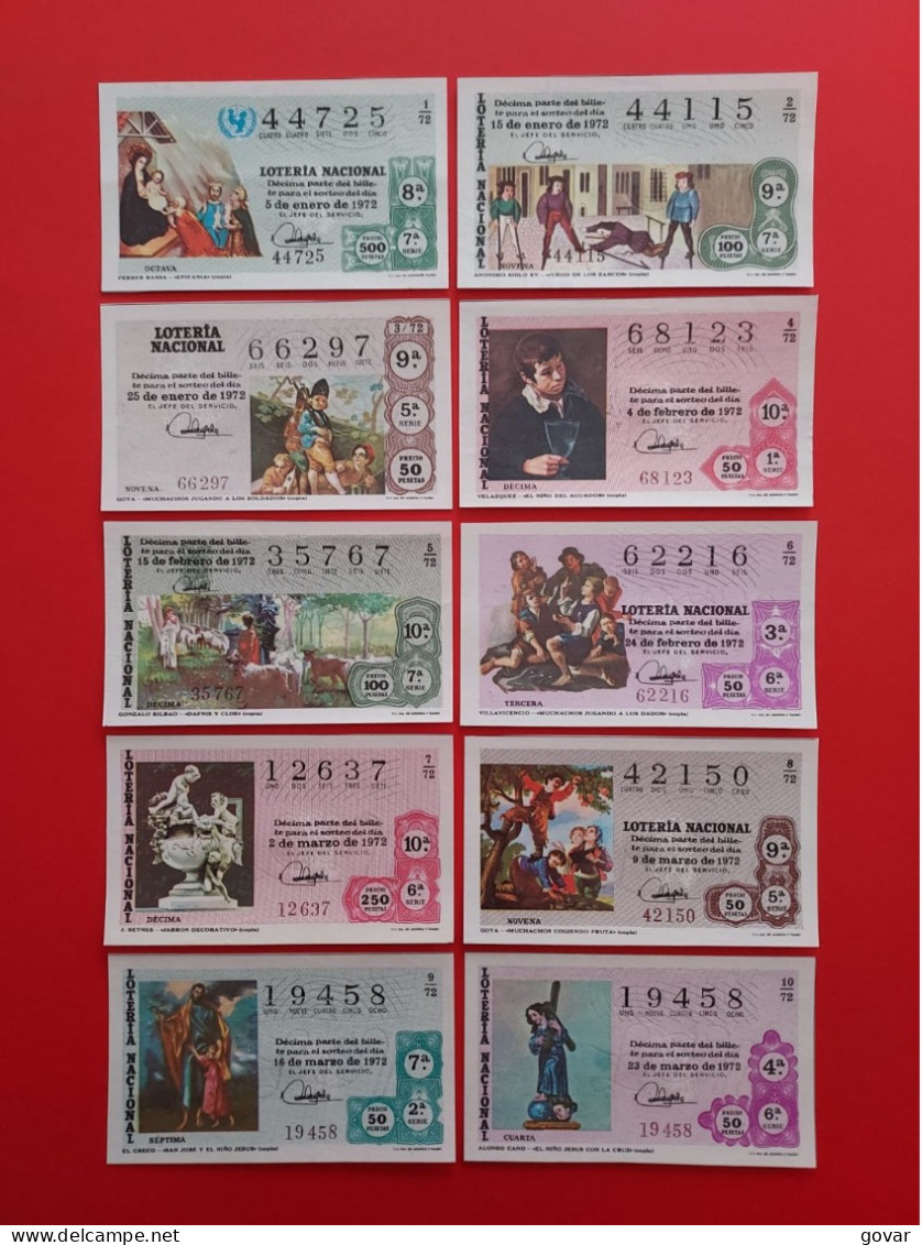 AÑO 1972 COMPLETO LOTERÍA NACIONAL ESPAÑA, SÁBADOS, TODOS LOS DECIMOS DEL AÑO - Billetes De Lotería