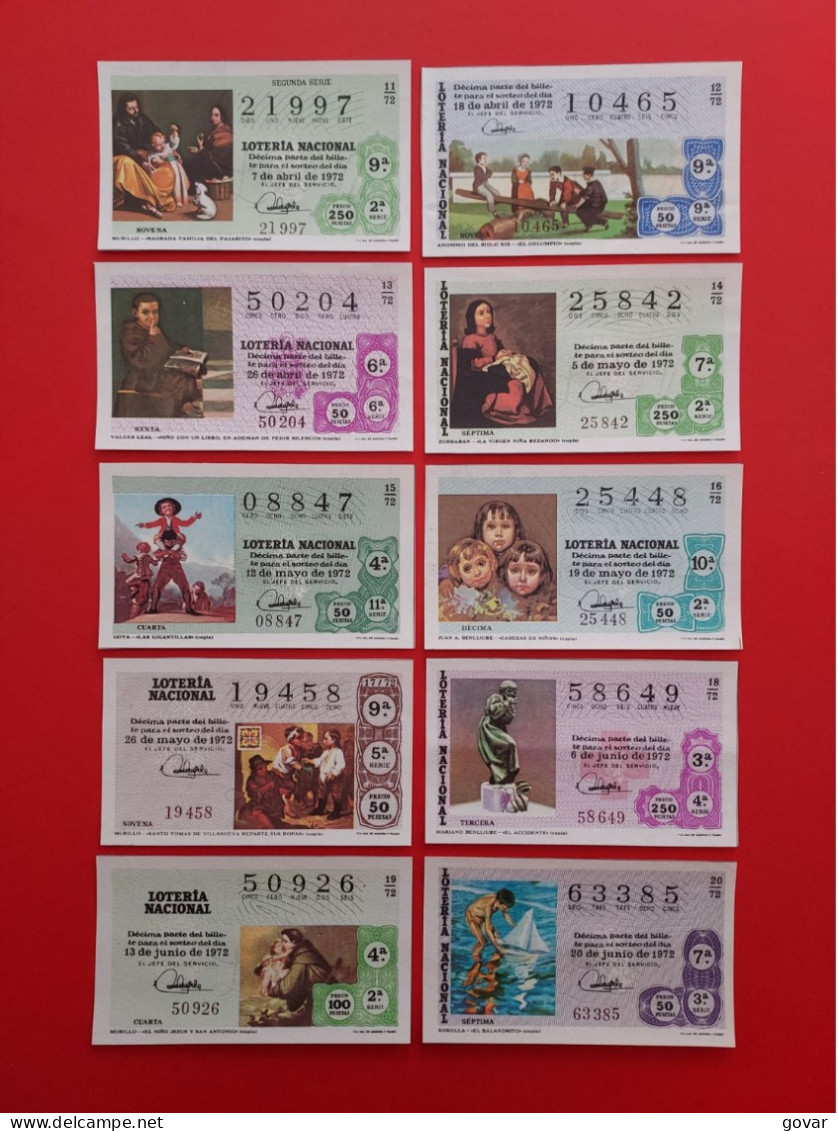 AÑO 1972 COMPLETO LOTERÍA NACIONAL ESPAÑA, SÁBADOS, TODOS LOS DECIMOS DEL AÑO - Biglietti Della Lotteria