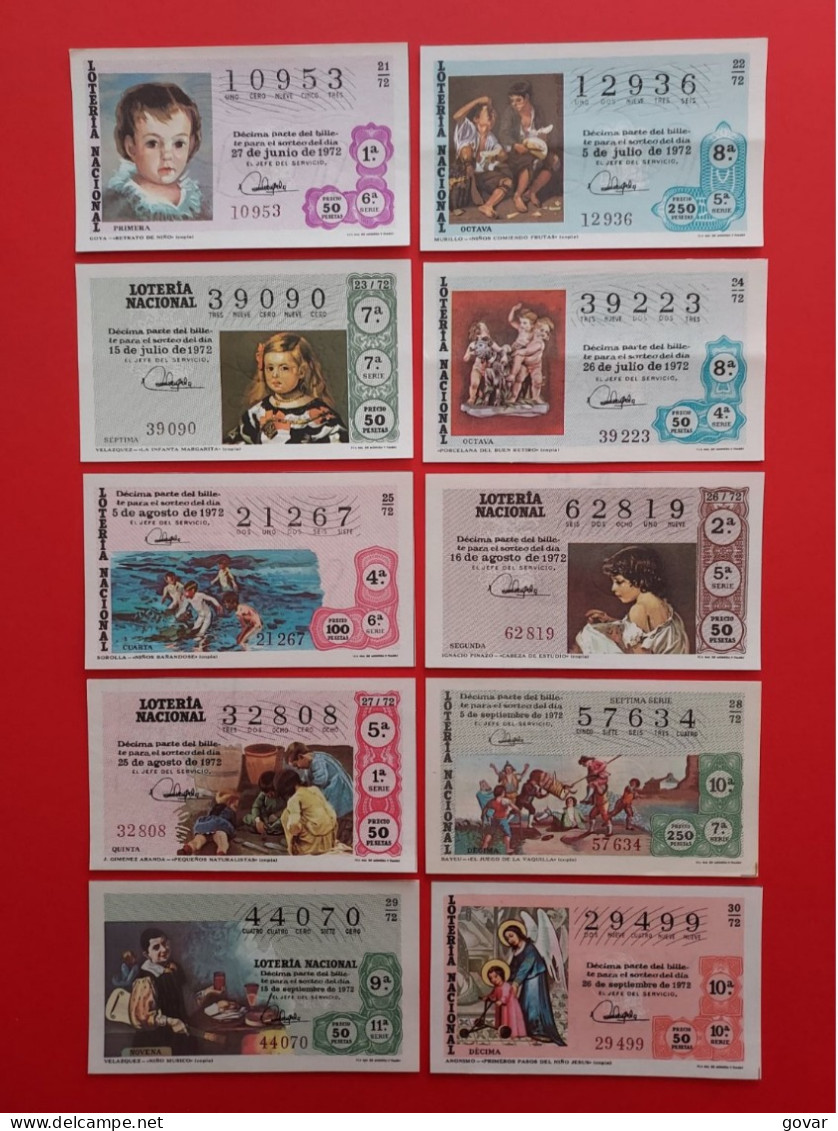 AÑO 1972 COMPLETO LOTERÍA NACIONAL ESPAÑA, SÁBADOS, TODOS LOS DECIMOS DEL AÑO - Billetes De Lotería