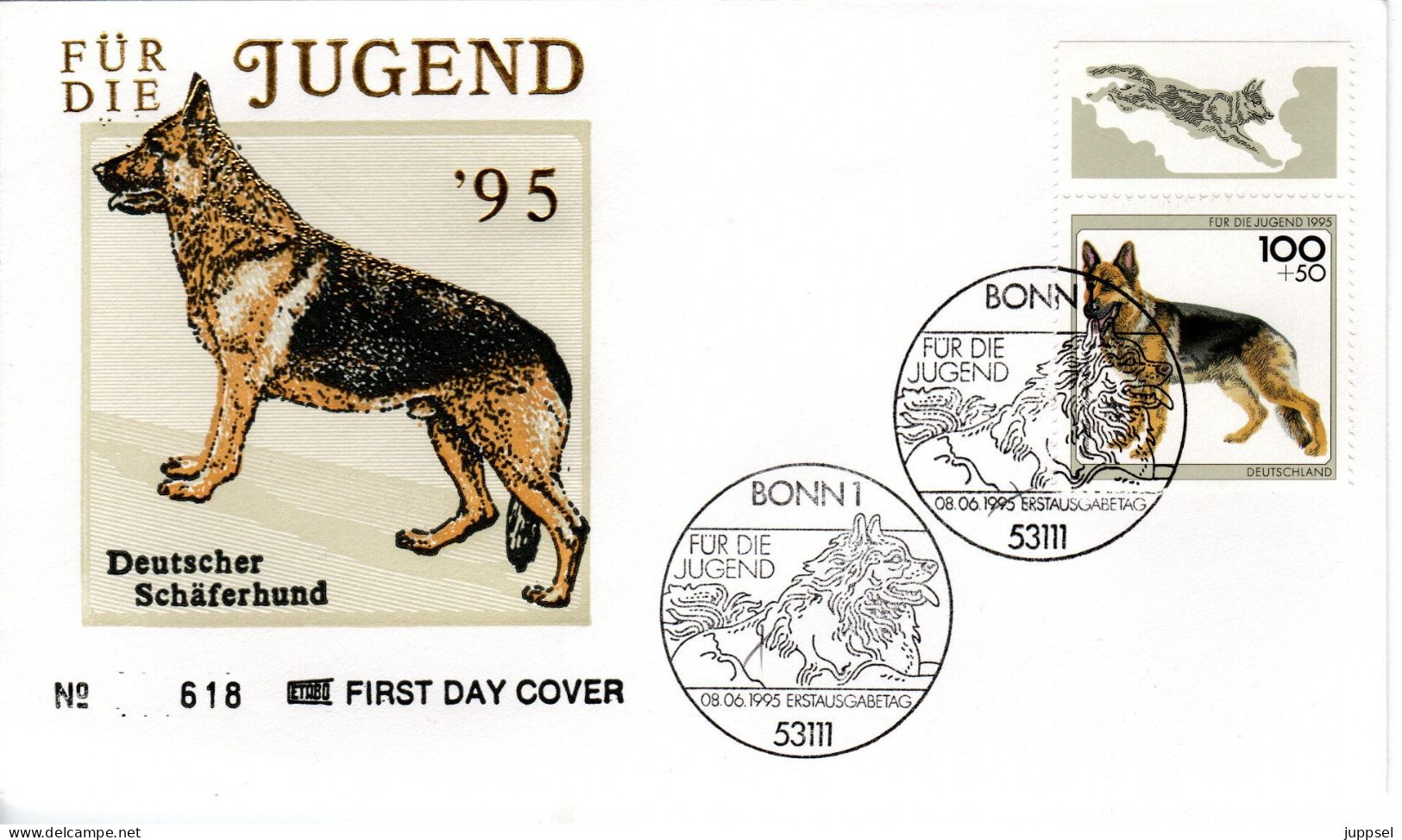 GERMANY  FDC,  German Shepherd Dog     /     ALLEMAGNE  Lettre De Première Jour, Chien De Berger   1995 - Chiens