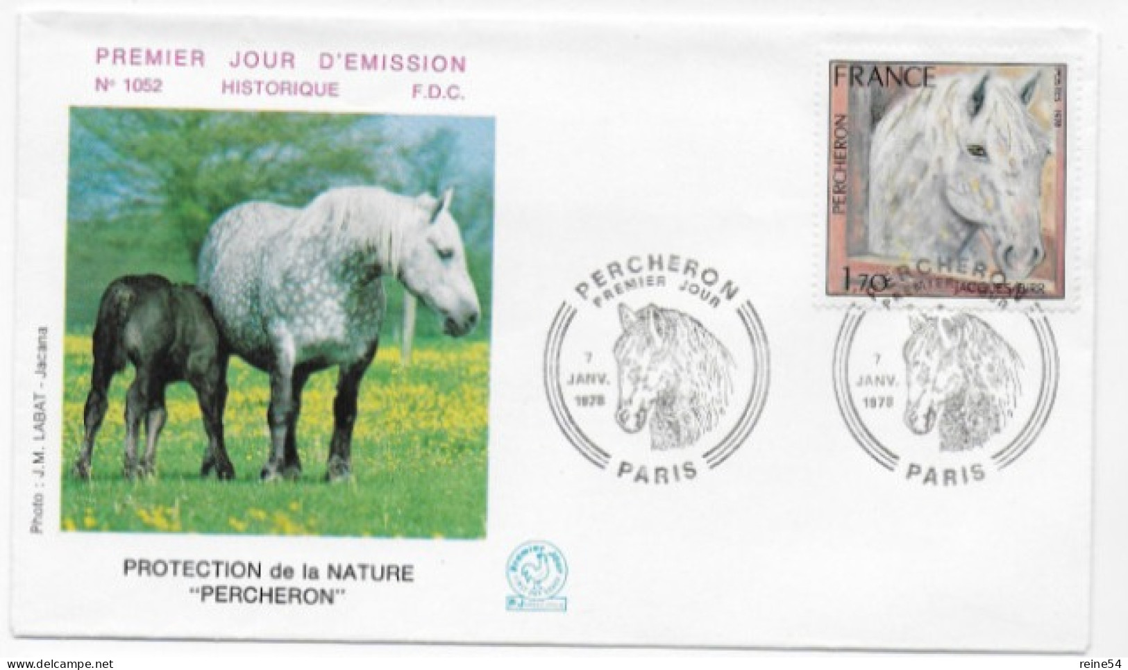 Enveloppe Premier Jour- Percheron 7 Janv 1978 Paris (75) F.D.C. 1052 N° 1982 - 1970-1979