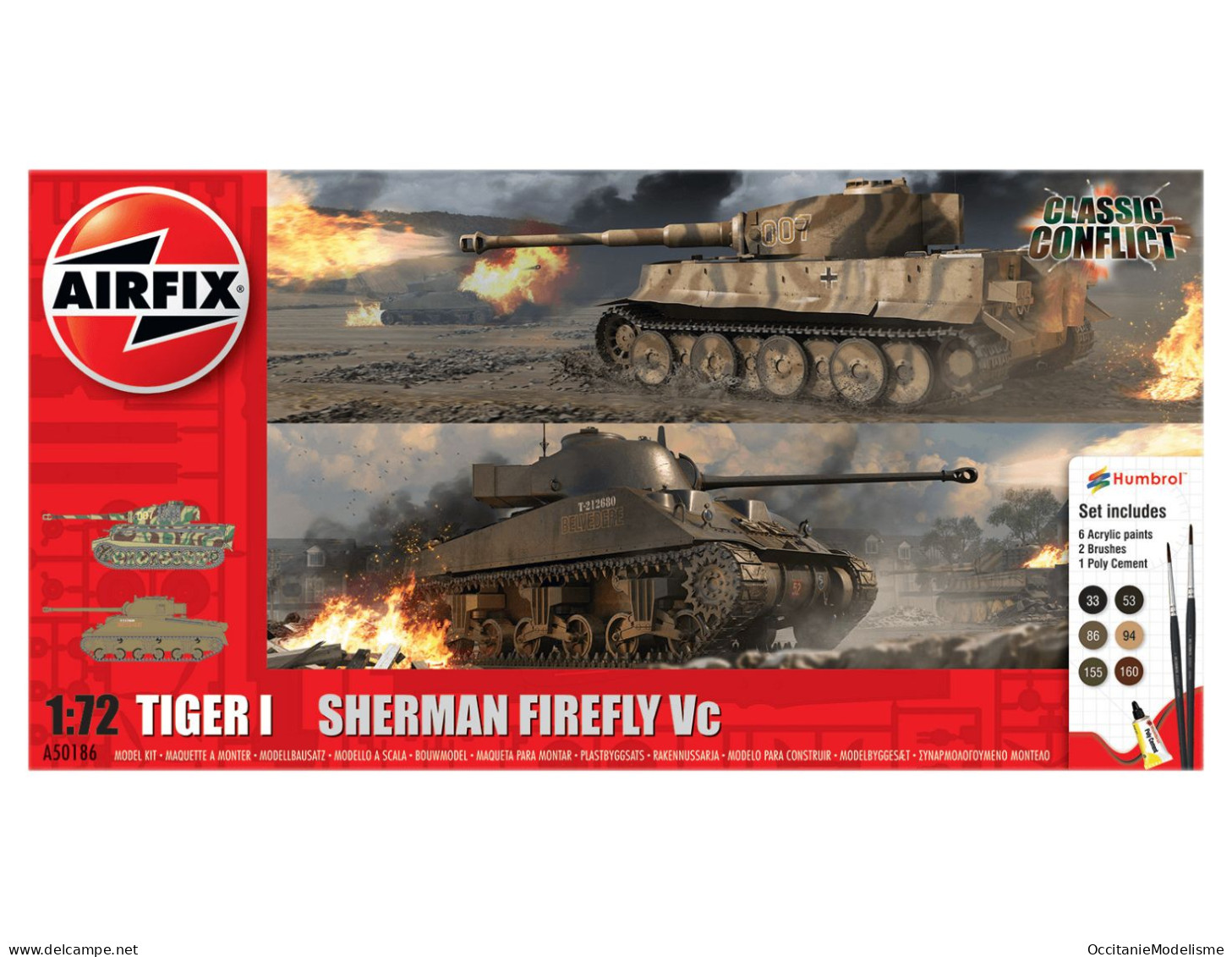 Airfix - Coffret TIGER I Vs SHERMAN FIREFLY Vc Maquettes + Peintures + Colle Réf. A50186 Neuf NBO 1/72 - Véhicules Militaires