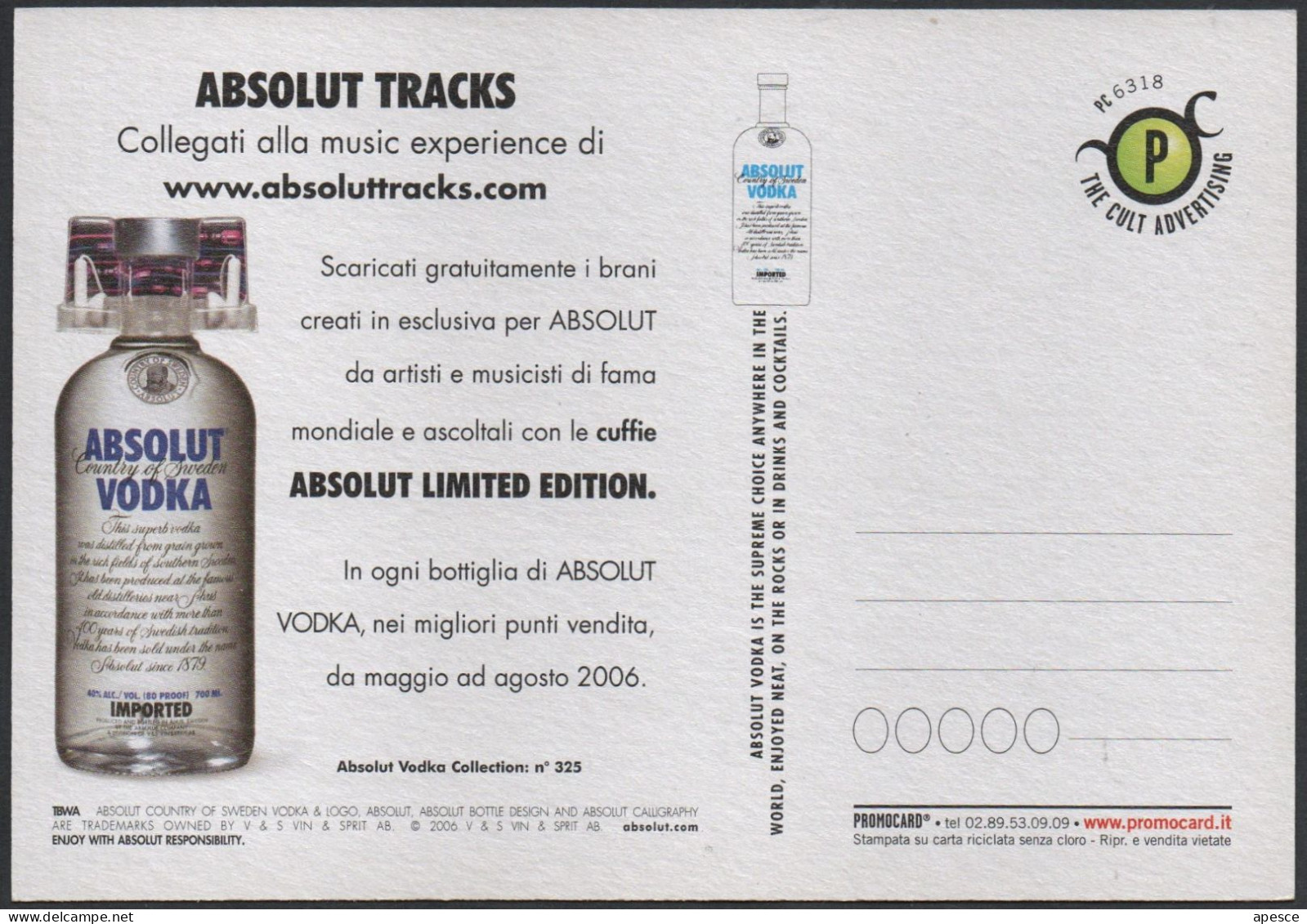 LIQUEURS - ITALIA 2023 - ABSOLUT VODKA - COUNTRY OF SWEDEN - PROMOCARD - I - Reclame