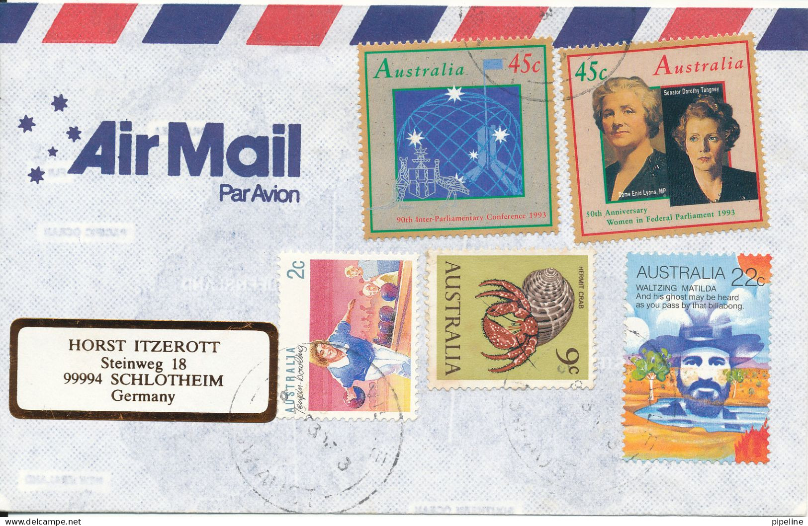 Australia Air Mail Cover Sent To Germany Topic Stamps  The Senders Address Is Cut Of The Backside Of The Cover - Brieven En Documenten