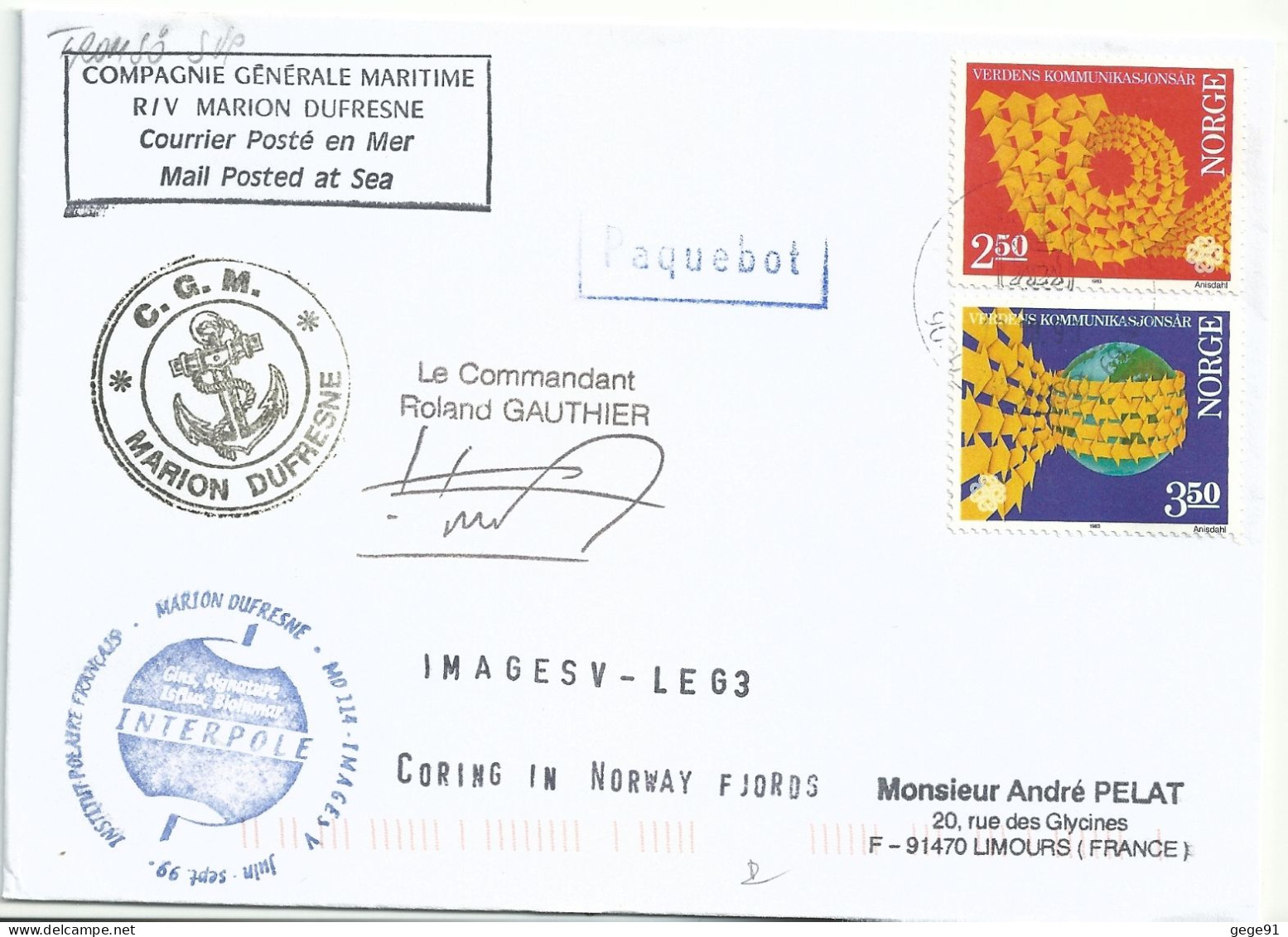 YT 843 Et 844 Année De La Communication - Posté à Bord Du MD - Paquebot - Trömso - Lettres & Documents