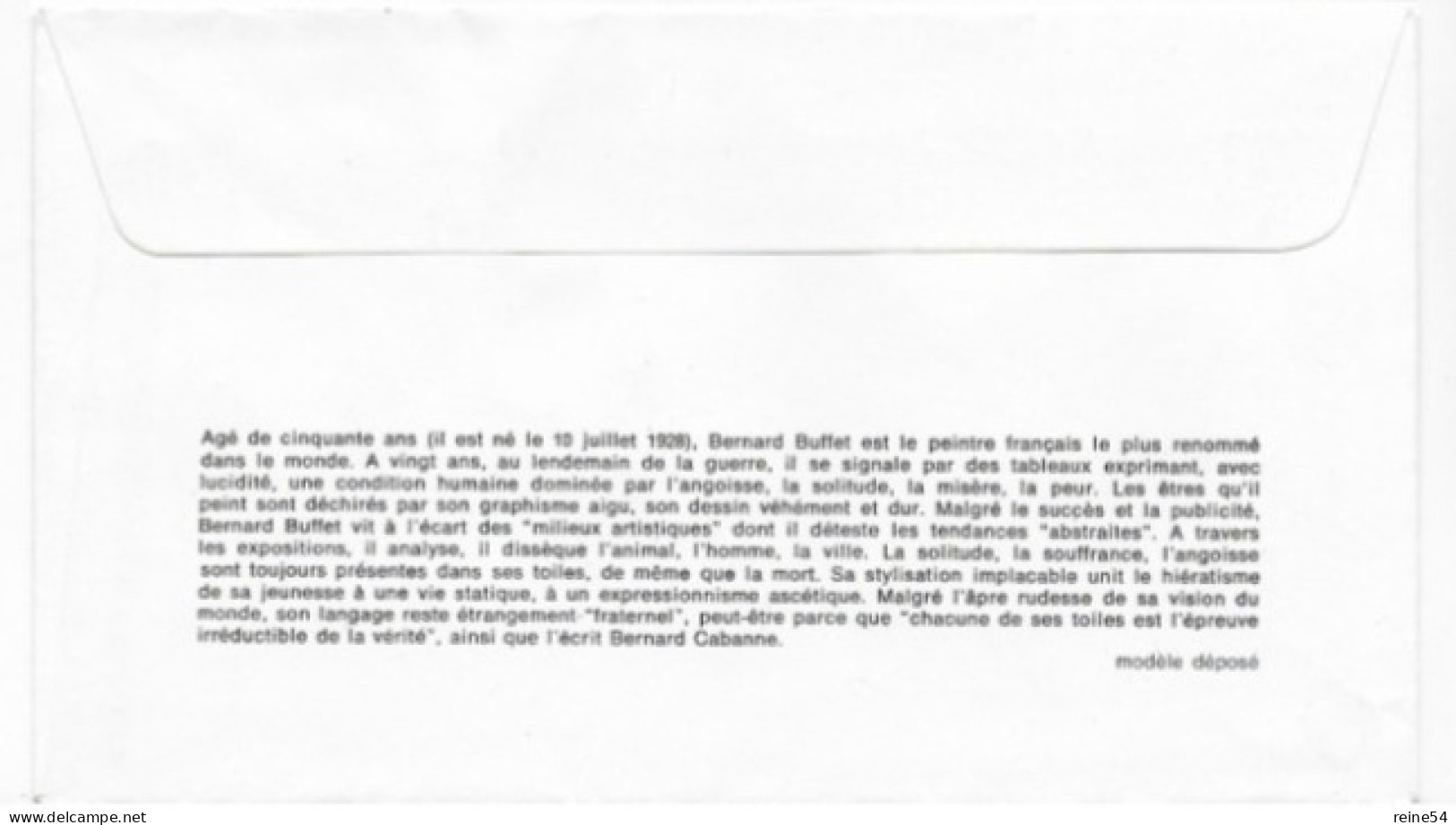 Enveloppe Premier Jour- Oeuvre Originale De Bernard Buffet 4 Févr 1978 Paris (75) F.D.C. 1057 N°  1994 - 1970-1979