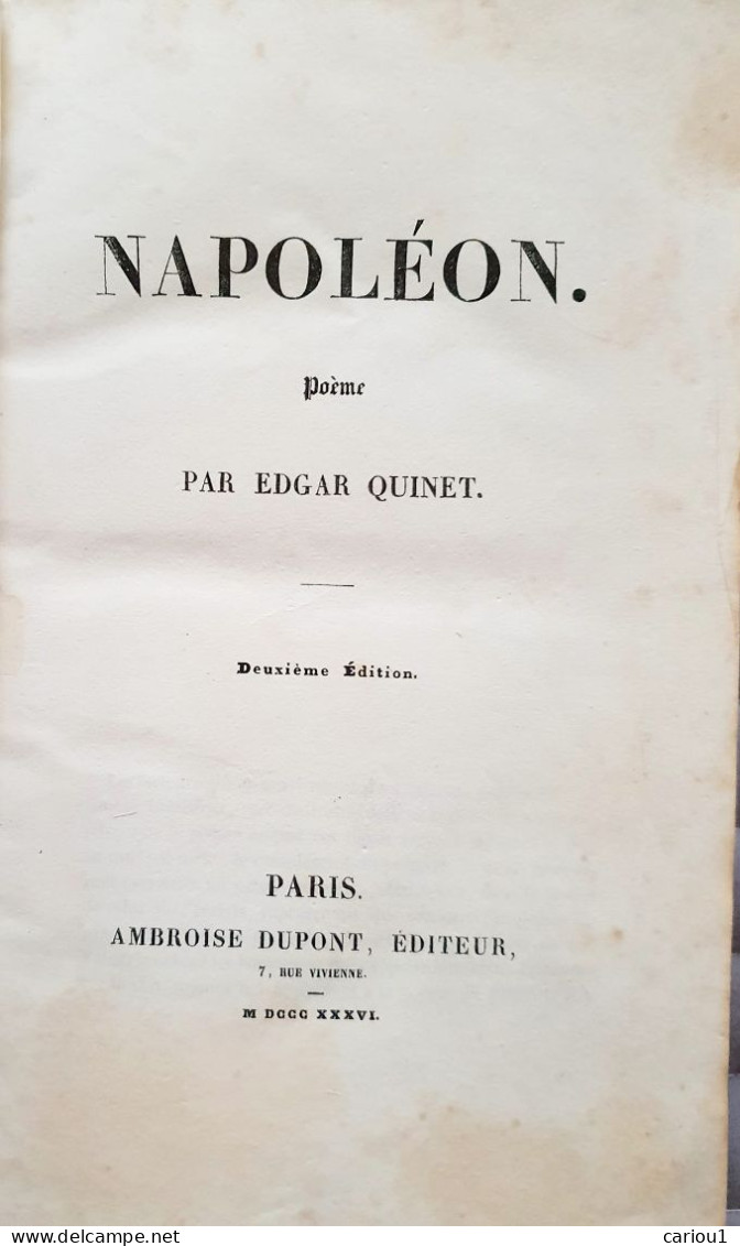 C1 Edgar QUINET - NAPOLEON Poeme 1836 Rare RELIE Port Inclus France - Französisch