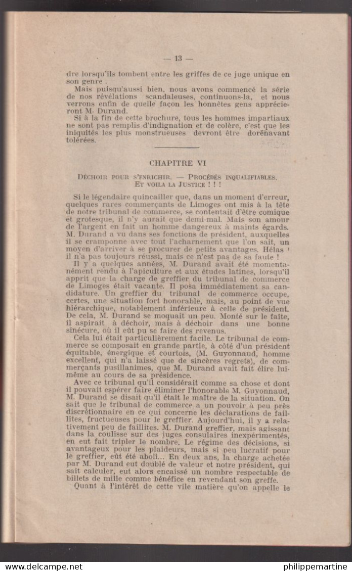 Opuscule Révélations Sensationnelles De Koudepat (Limoges) Sur M. Hubert DURAND - Président Tribunal De Commerce - 1905 - Historical Documents