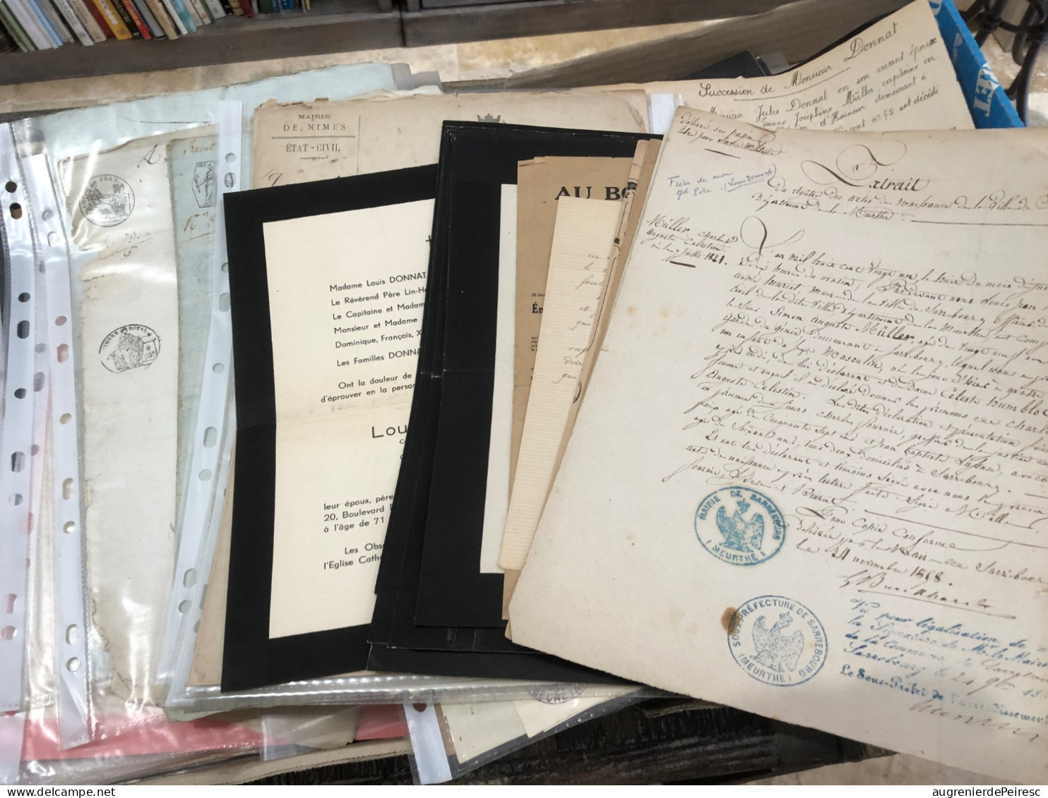 Lot De 55 Documents Famille DONNAT -Muller-Seguelat-Huart 1795-1940 Bas Rhin- Ariège - Pas De Calais - Documentos Históricos