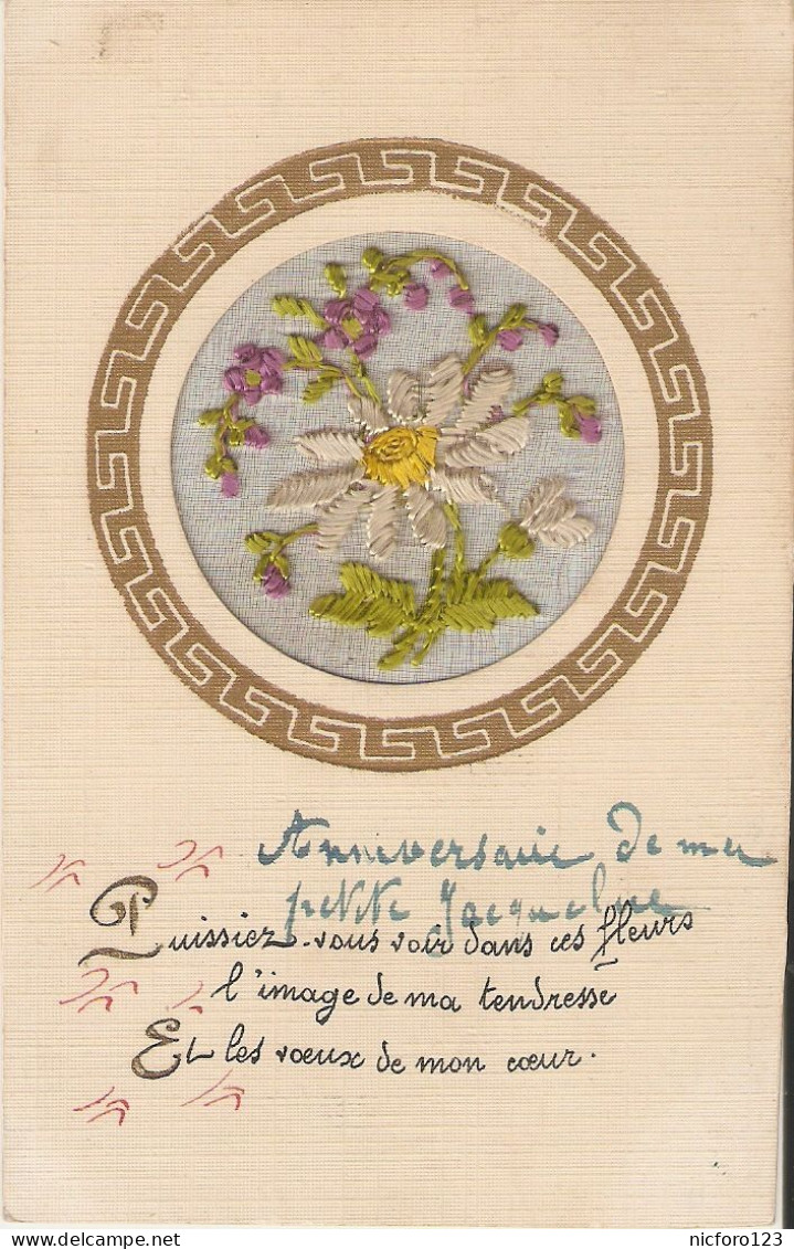 "Flowers" Old Vintage French Greetings, In Relief, Embroidered, Postcard - Fleurs