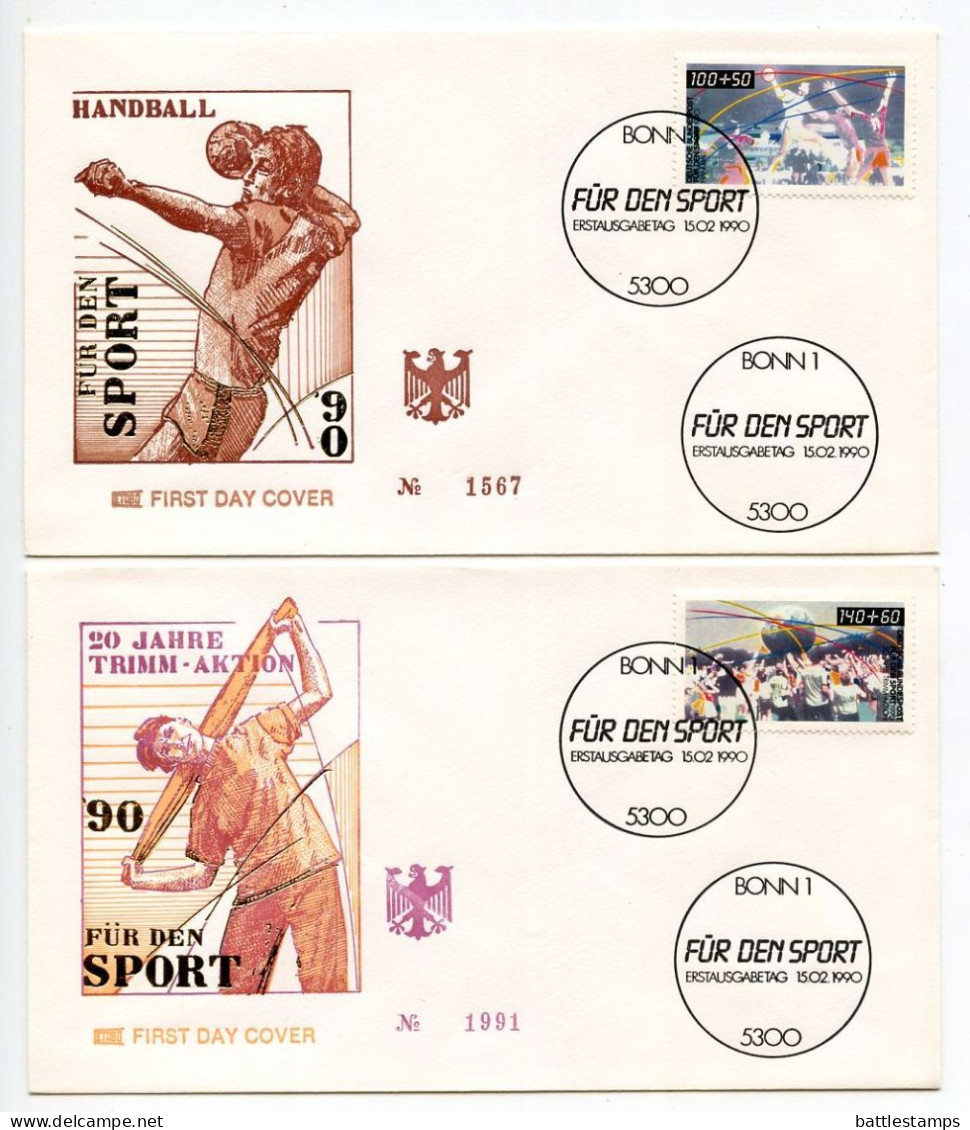 Germany, West 1990 2 FDCs Scott B687-B688 Handball & Physical Fitness - 1981-1990