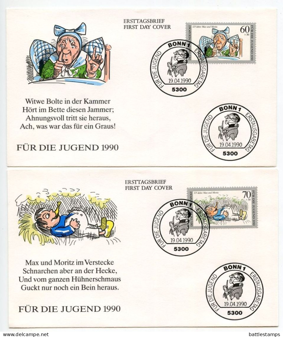 Germany, West 1990 4 FDCs Scott B689-B692 Max & Moritz By Wilhelm Busch, 125th Anniversary - 1981-1990