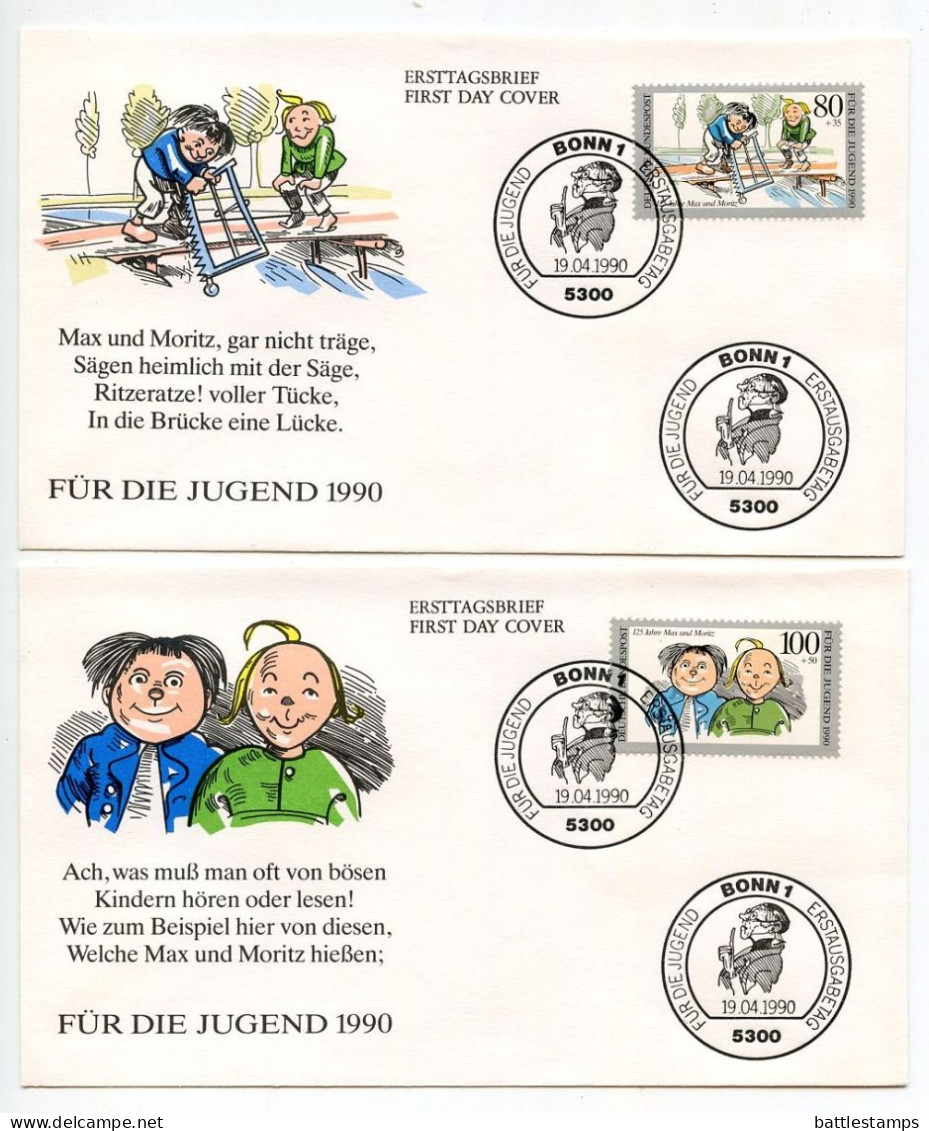 Germany, West 1990 4 FDCs Scott B689-B692 Max & Moritz By Wilhelm Busch, 125th Anniversary - 1981-1990