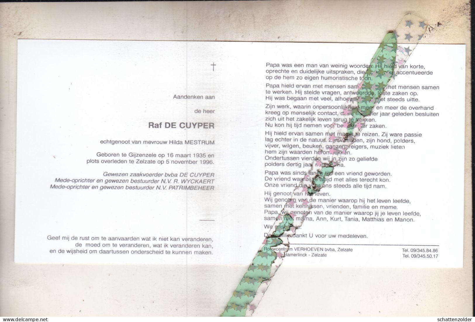 Raf De Cuyper-Mestrum, Gijzenzele 1935, Zelzate 1996. Zaakvoerder. Foto - Obituary Notices