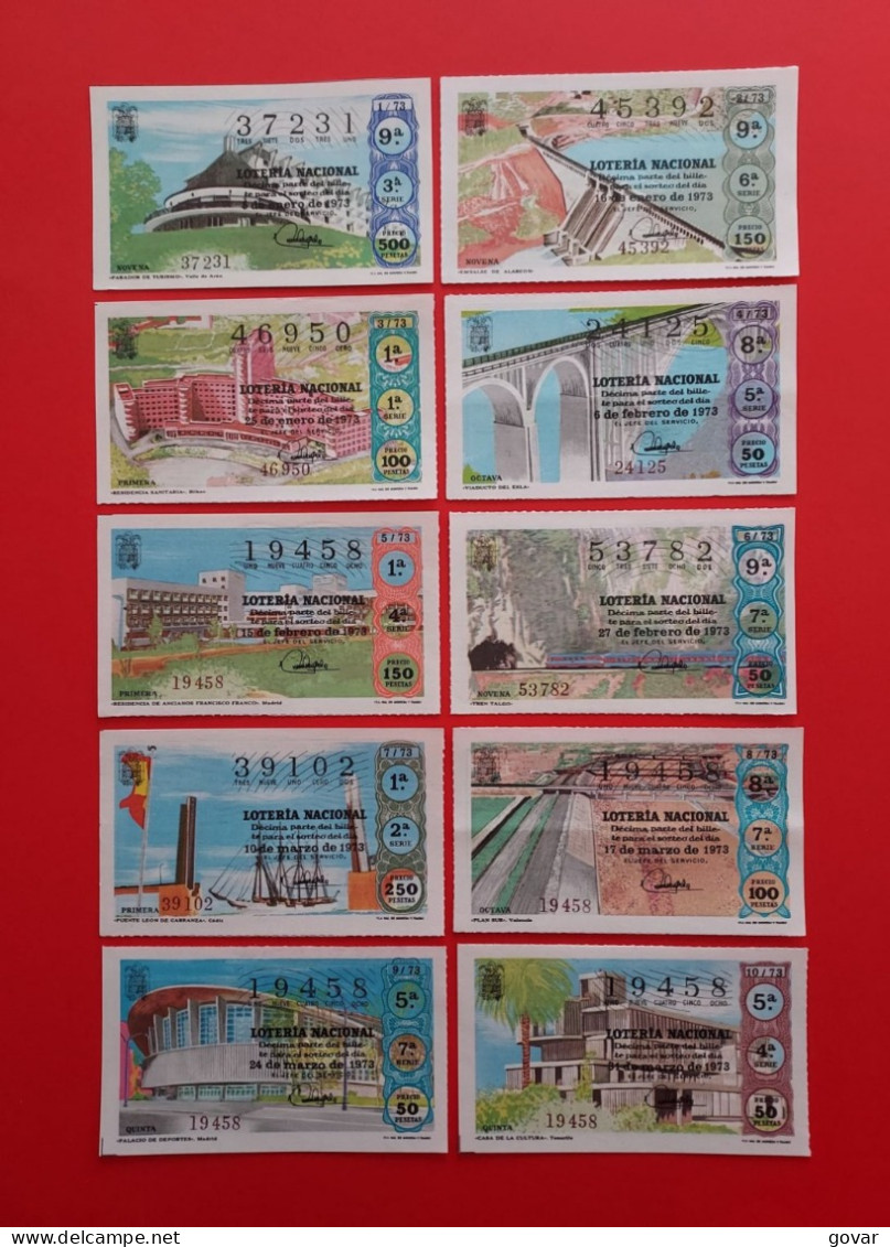 AÑO 1973 COMPLETO LOTERÍA NACIONAL ESPAÑA, SÁBADOS, TODOS LOS DECIMOS DEL AÑO - Billets De Loterie