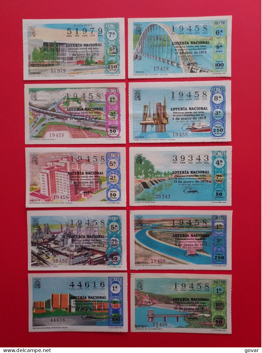 AÑO 1973 COMPLETO LOTERÍA NACIONAL ESPAÑA, SÁBADOS, TODOS LOS DECIMOS DEL AÑO - Lotterielose