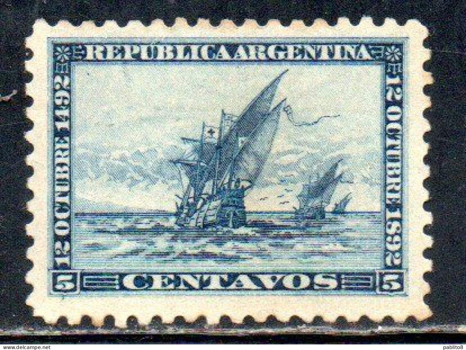 ARGENTINA 1892 DISCOVERY OF AMERICA SANTA MARIA NINA AND PINTA 5c MH - Neufs