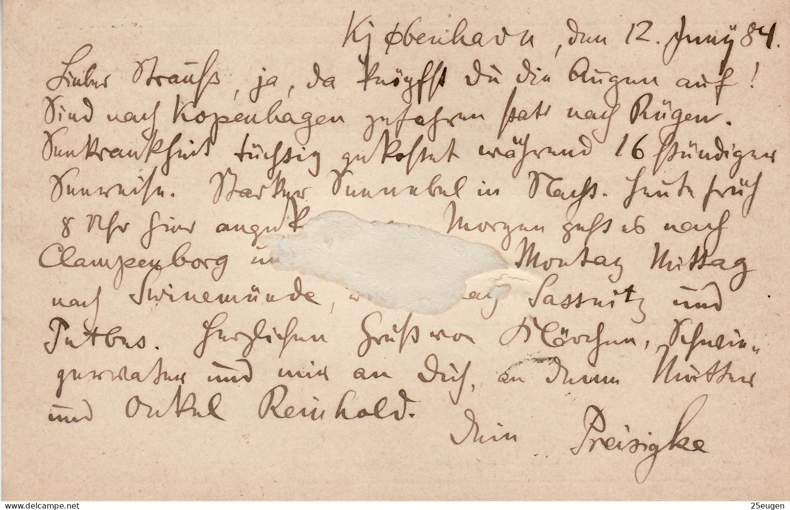 DENMARK 1884 POSTCARD MiNr P 23 SENT FROM KOBENHAVN TO BERLIN - Enteros Postales