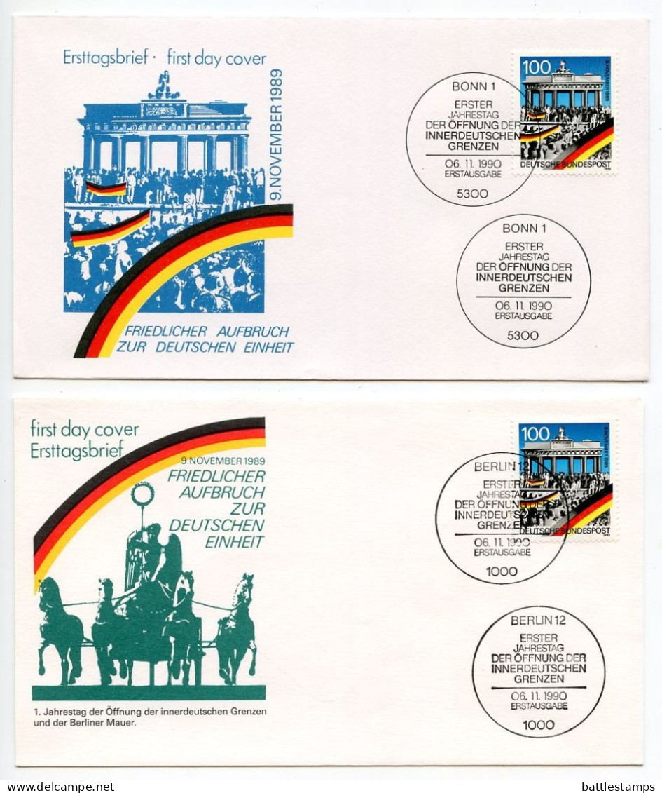 Germany 1990 4 FDCs Scott 1617-1618 Opening Of The Berlin Wall 1st Anniversary, Bonn & Berlin Postmarks - 1981-1990