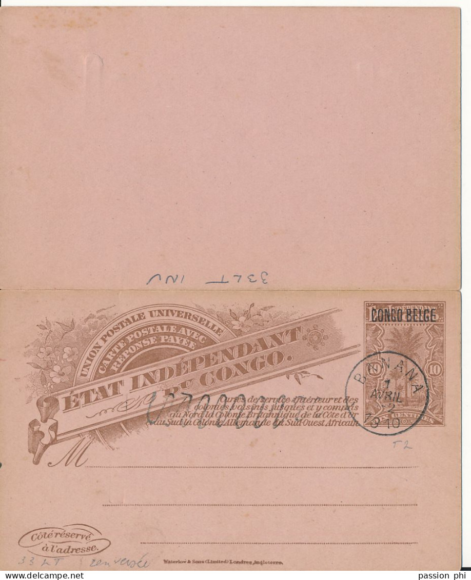 ZAC BELGIAN CONGO SBEP 33LT MANUEL WAVY LINE INVERTED CTO - Stamped Stationery