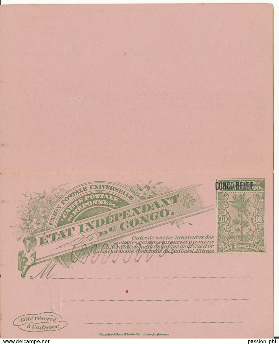 ZAC BELGIAN CONGO SBEP 33LT MANUEL WAVY LINE INVERTED CTO - Stamped Stationery