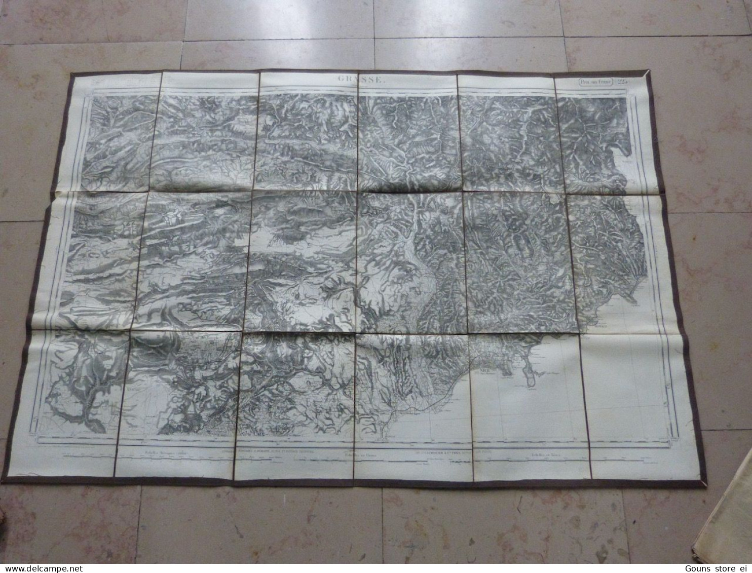 Carte Entoilée Grasse 225 90x60cm 1/80000 Nice Monaco - 1860 ? - Mapas Geográficas