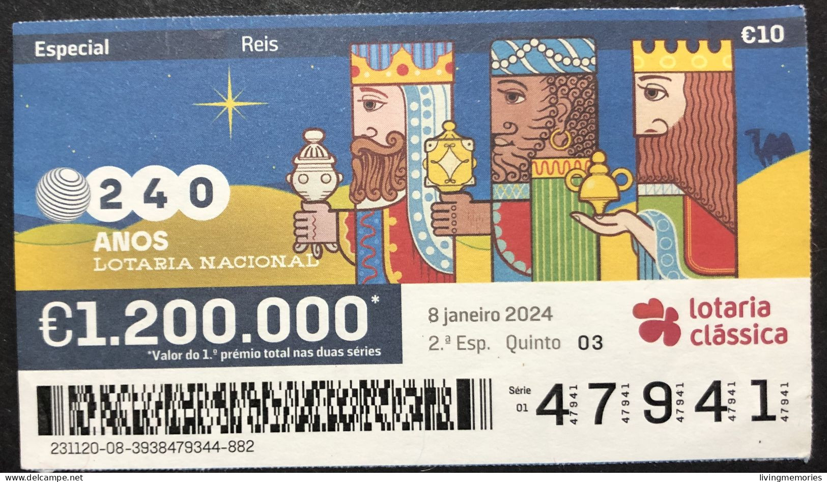 116 P, 1 X Lottery Ticket, Portugal, « REIS MAGOS », « MAGI », « ROIS MAGES », 2024 - Billets De Loterie