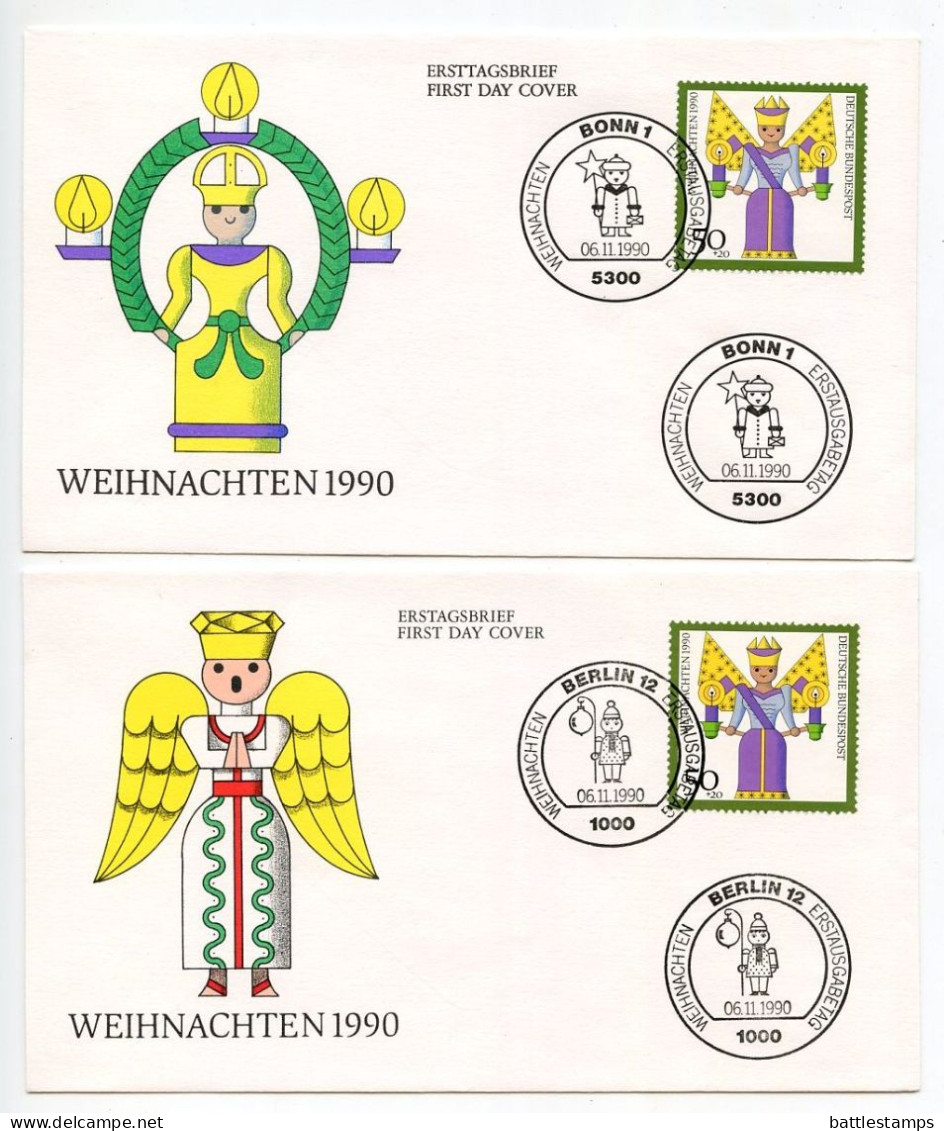 Germany 1990 5 FDCs Scott B697-B700 Christmas - Angels, Smoking Manikin, Nutcracker - 1981-1990