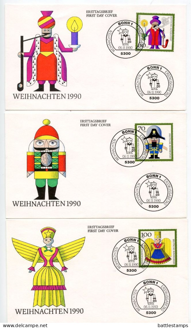 Germany 1990 5 FDCs Scott B697-B700 Christmas - Angels, Smoking Manikin, Nutcracker - 1981-1990