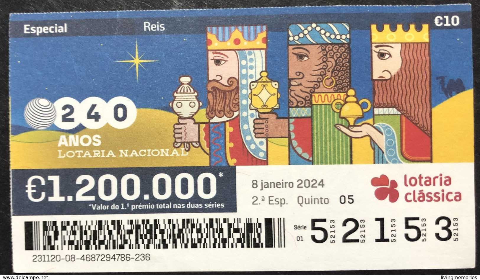 116 P, 1 X Lottery Ticket, Portugal, « REIS MAGOS », « MAGI », « ROIS MAGES », 2024 - Billetes De Lotería