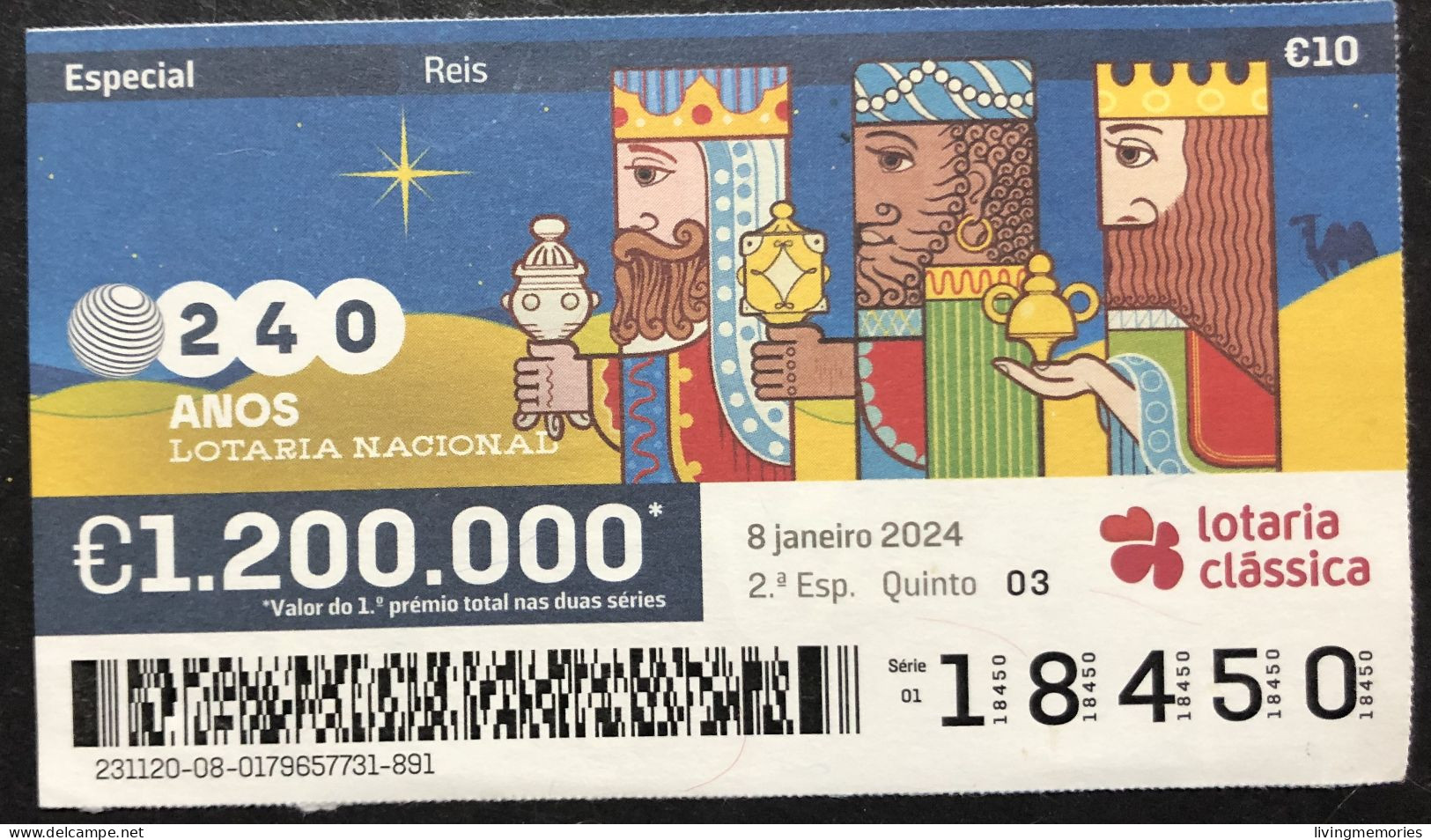 116 P, 1 X Lottery Ticket, Portugal, « REIS MAGOS », « MAGI », « ROIS MAGES », 2024 - Billets De Loterie