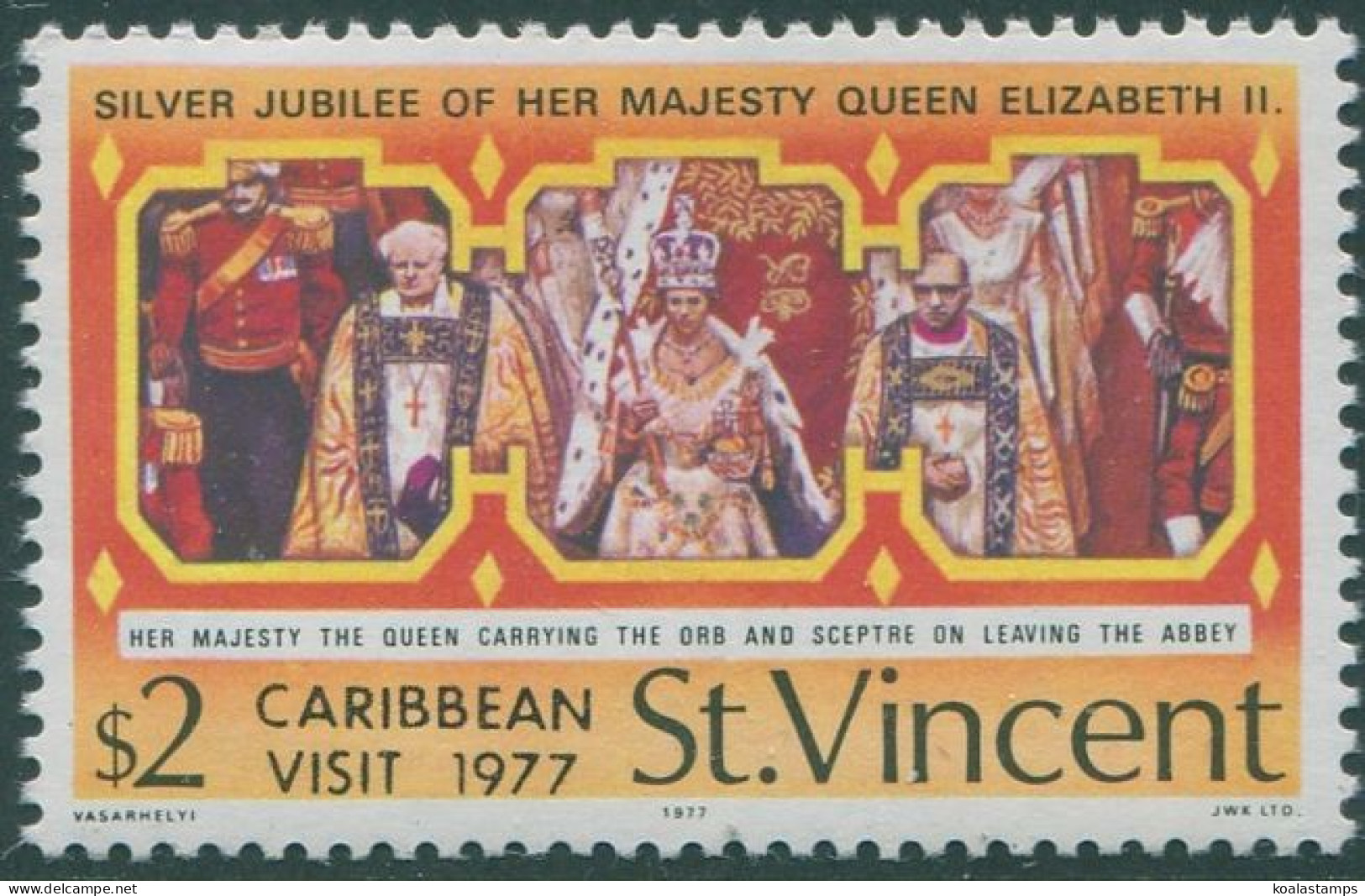 St Vincent 1977 SG540 $2 Leaving Westminster Abbey QEII MLH - St.Vincent (1979-...)