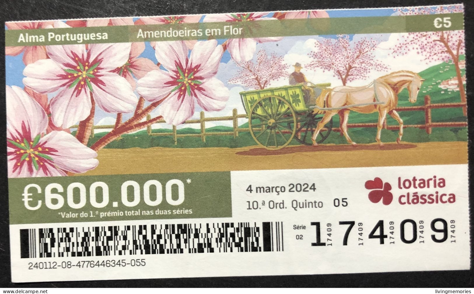 116 P, 1 X Lottery Ticket, Portugal, « Alma Portuguesa »,« Portuguese Soul », « Amendoeiras Em Flor », 2024 - Billetes De Lotería