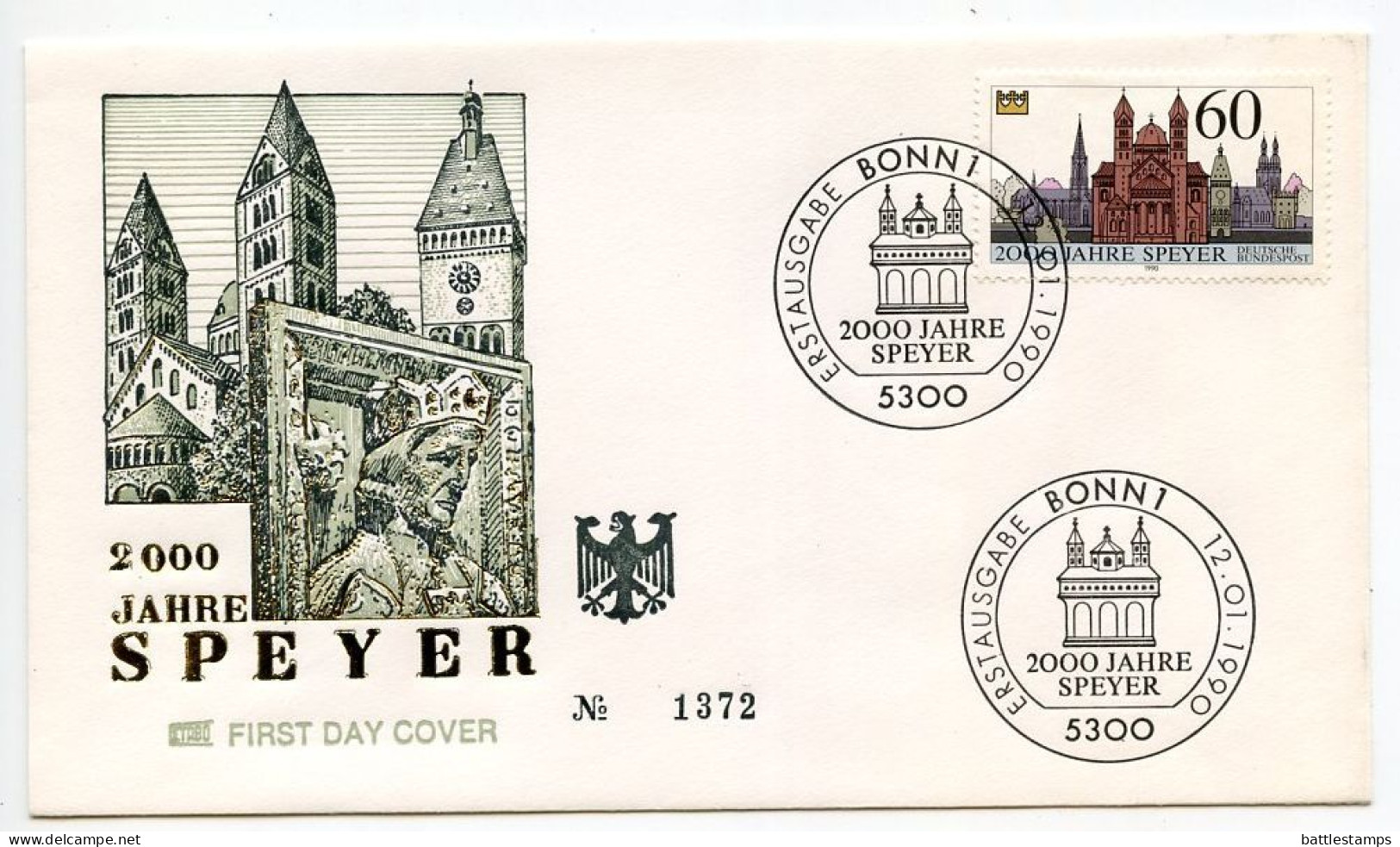 Germany, West 1990 FDC Scott 1591 Speyer 2000th Anniversary - 1981-1990