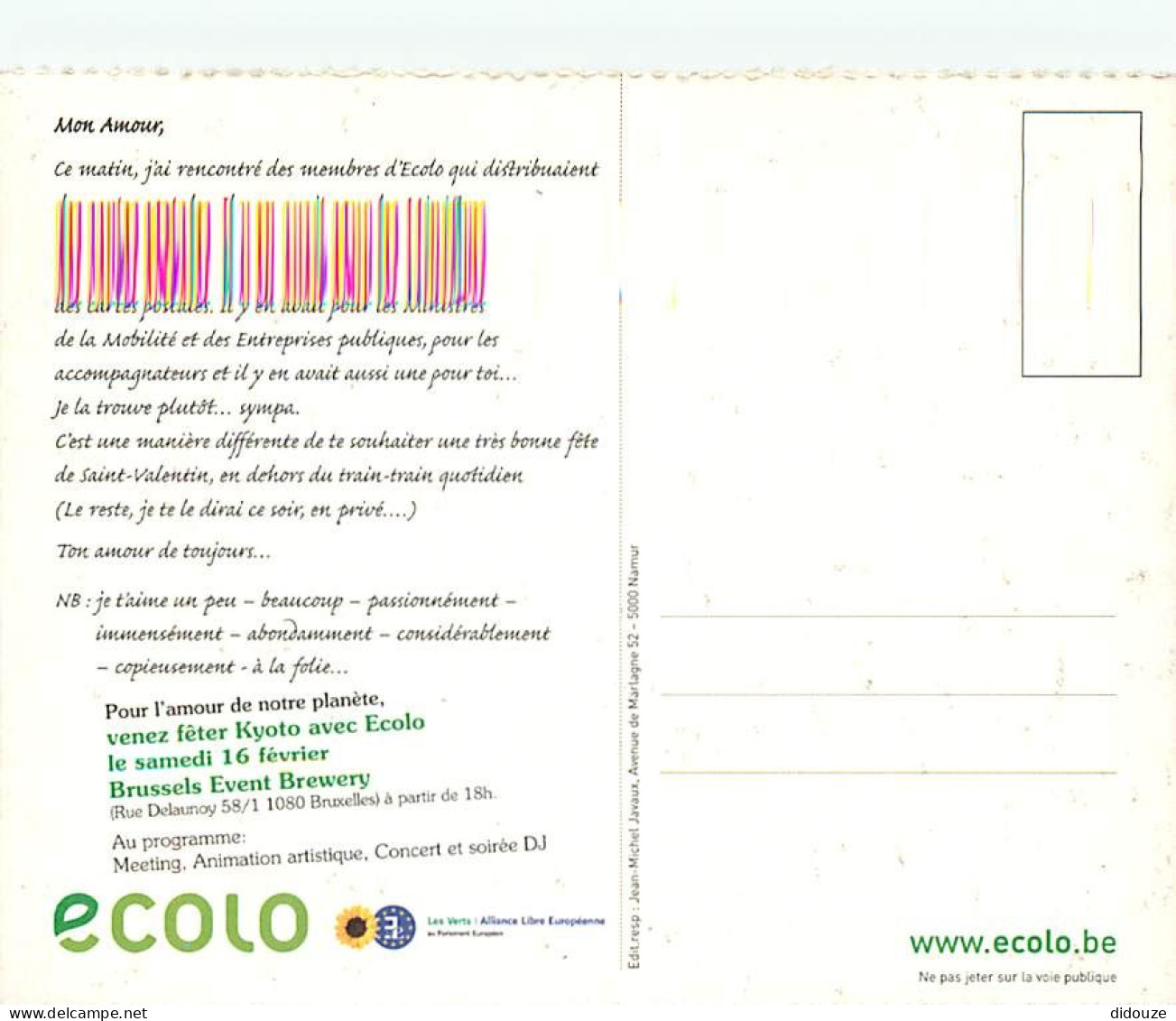 Publicite - Ecolo - Les Verts - Alliance Libre Européeenne - Illustration - Carte Neuve - CPM - Voir Scans Recto-Verso - Publicité