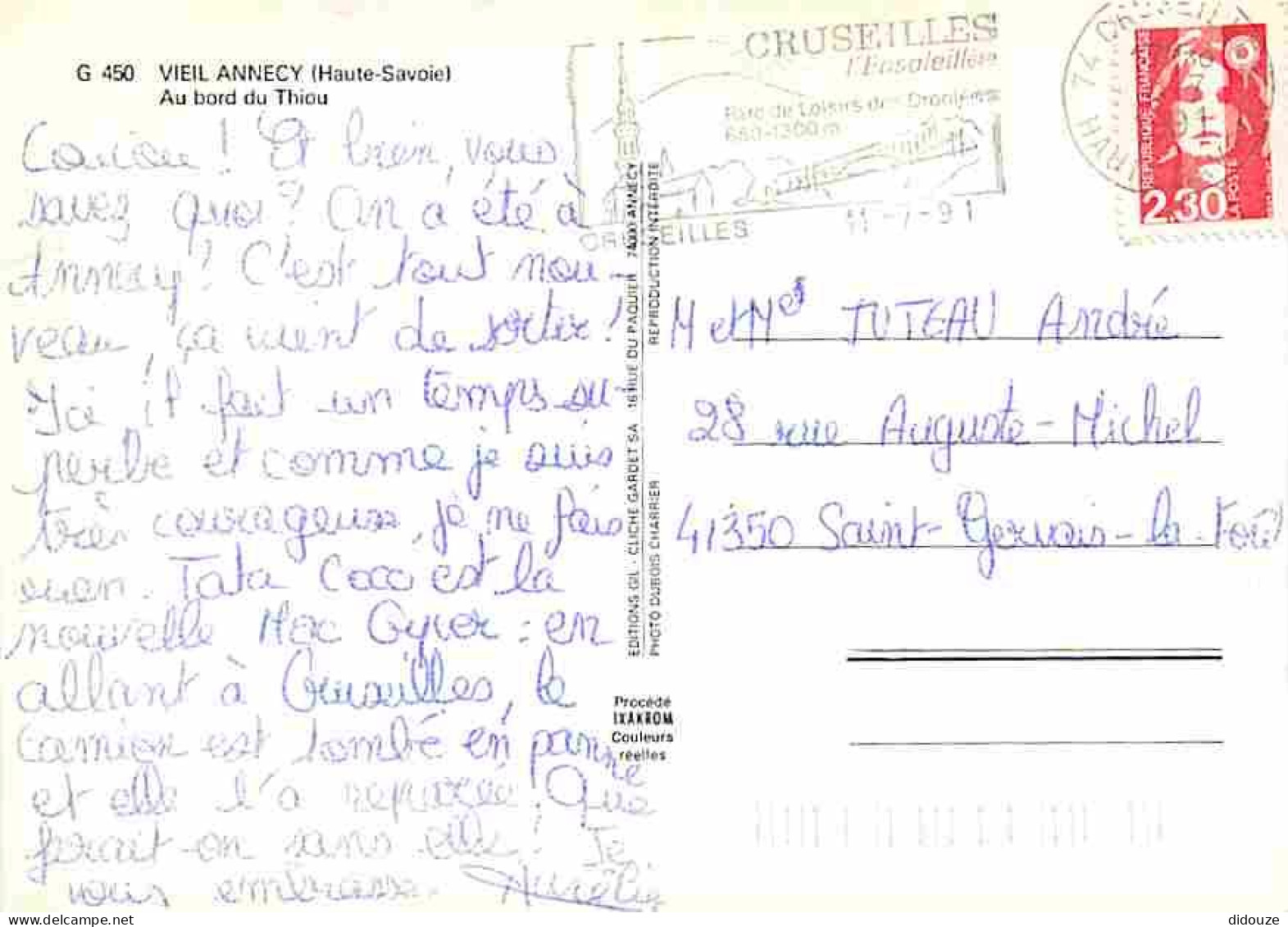 74 - Annecy - Le Canal Du Thiou - Fleurs - Flamme Postale - CPM - Voir Scans Recto-Verso - Annecy