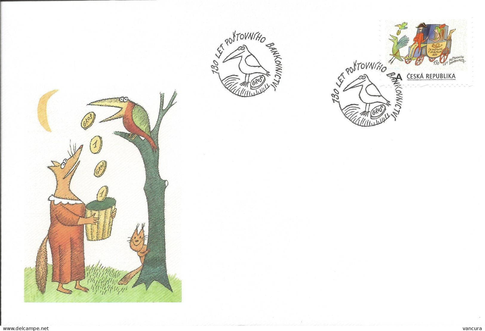 FDC Czech Republic Private Stamp Ceska Sporitelna/Czech Saving Bank 2015 Fox Squirrel Crow Dog Coach - FDC