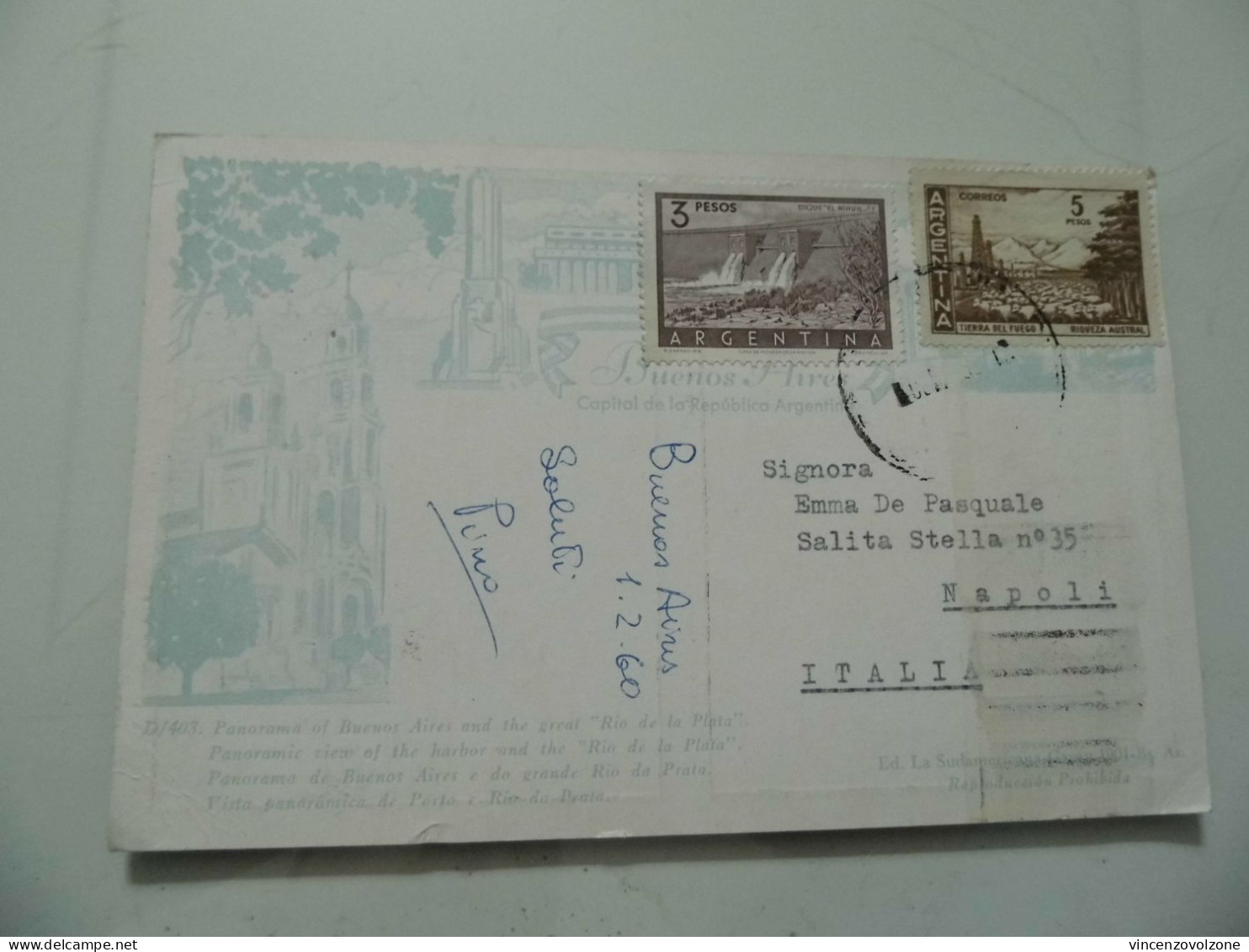 Cartolina Viaggiata "PANORAMA DE BUENOS AIRES"  1958 - Argentina