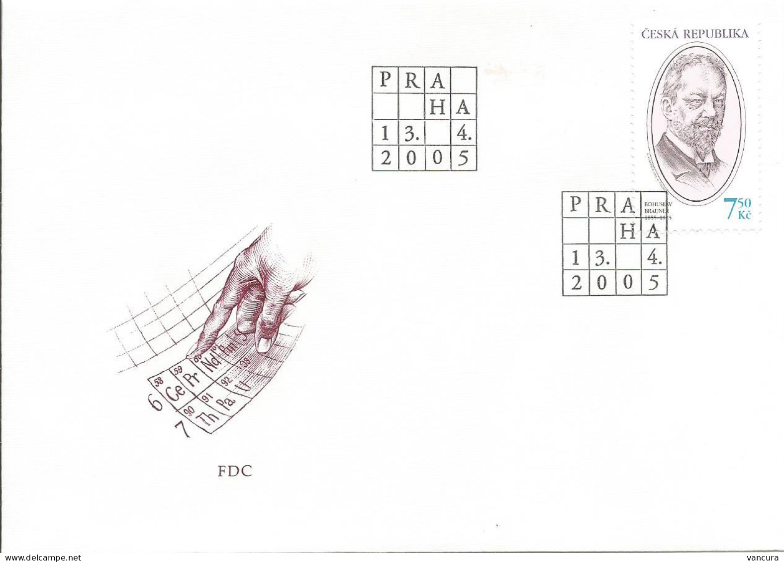 FDC 431 Czech Republic Bohuslav Brauner Anniversary 2005 - Chemie